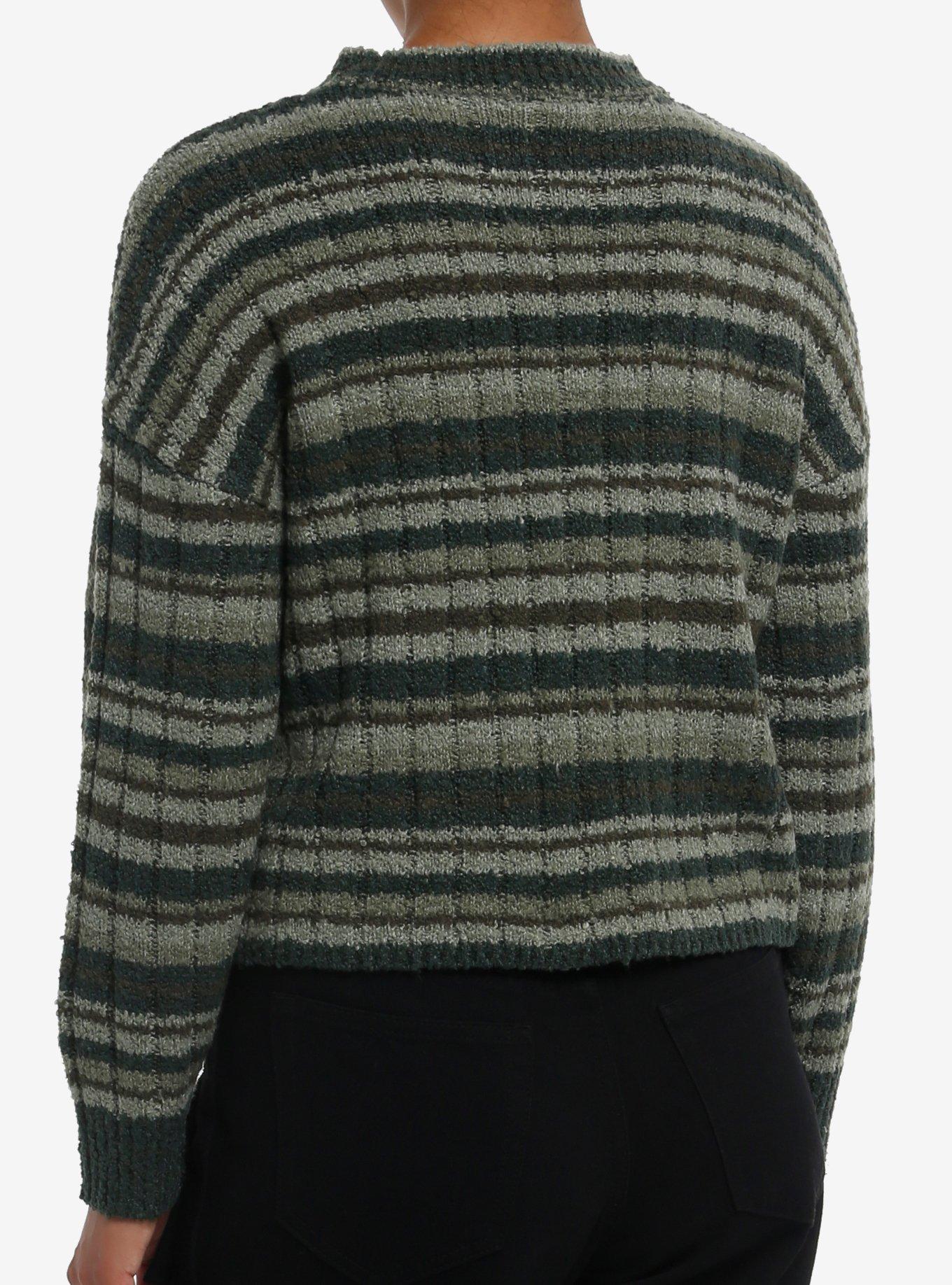 Thorn & Fable Green & Brown Stripe Girls Sweater, GREEN, alternate