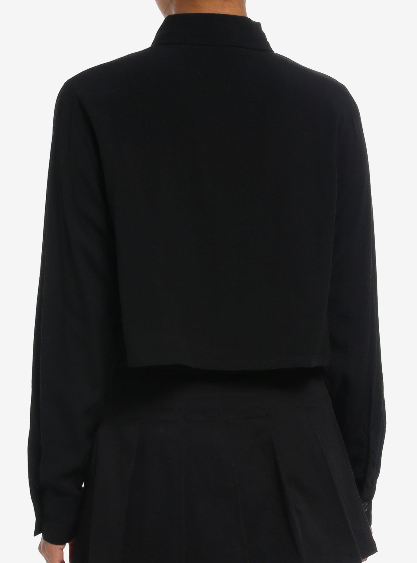 Skeleton Hand & Roses Girls Crop Woven Top, BLACK, alternate