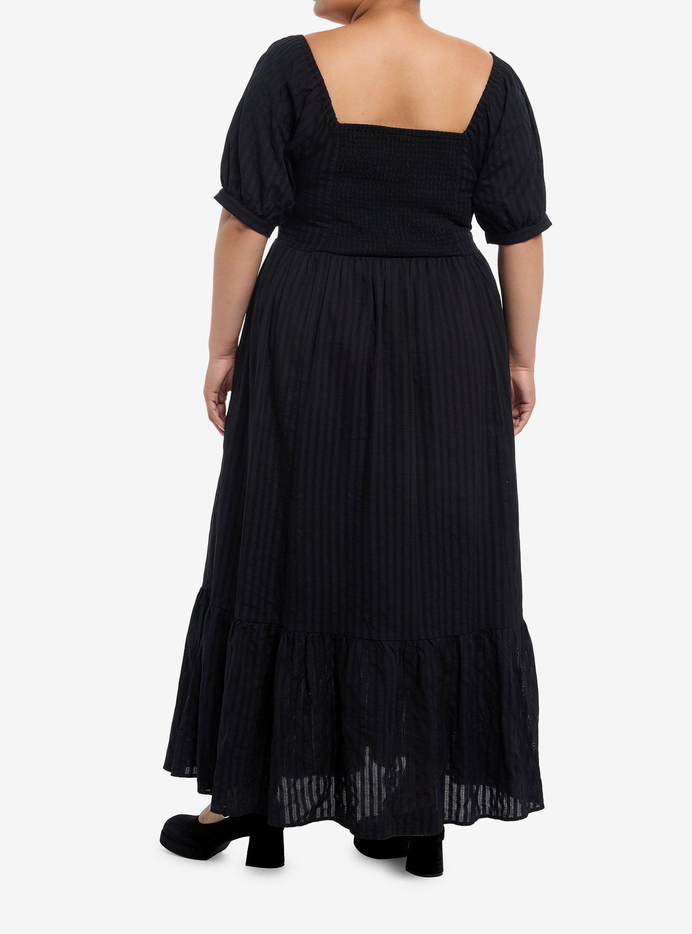 Cosmic Aura Black Puff Sleeve Midaxi Dress Plus Size, , hi-res