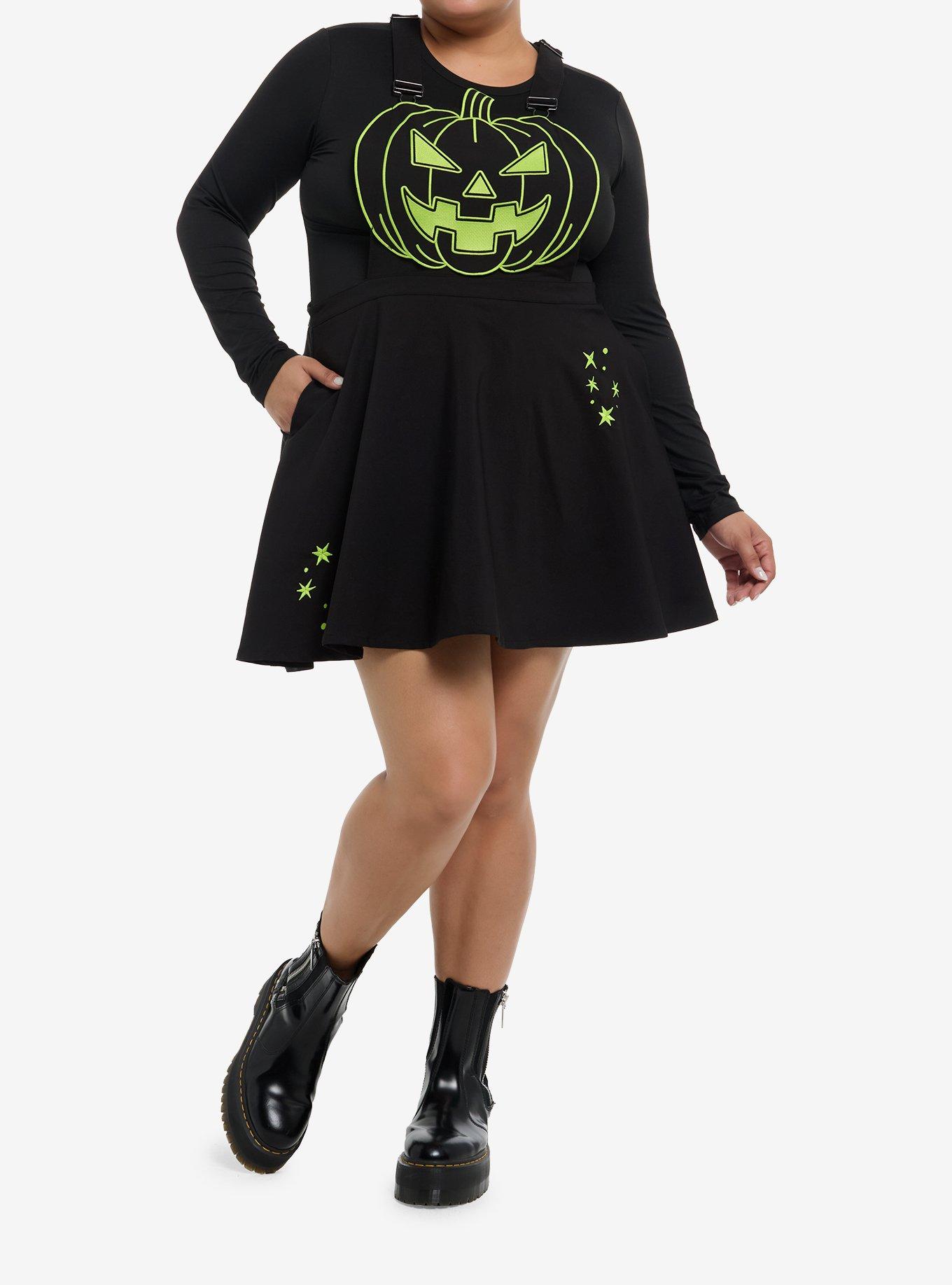 Black & Neon Green Jack-O'Lantern Skirtall Plus Size, , hi-res