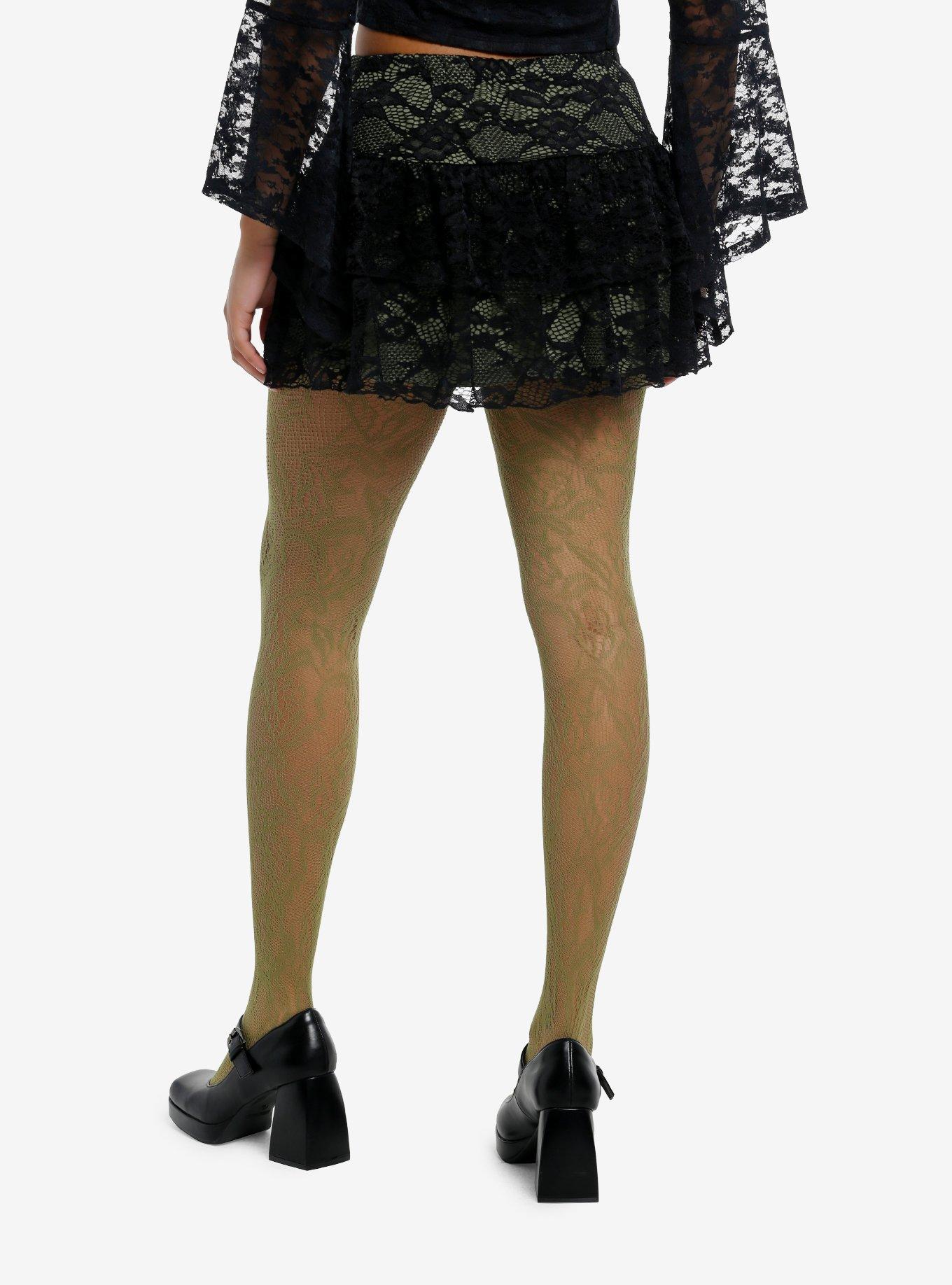 Cosmic Aura Green & Black Lace Tiered Mini Skirt, , hi-res