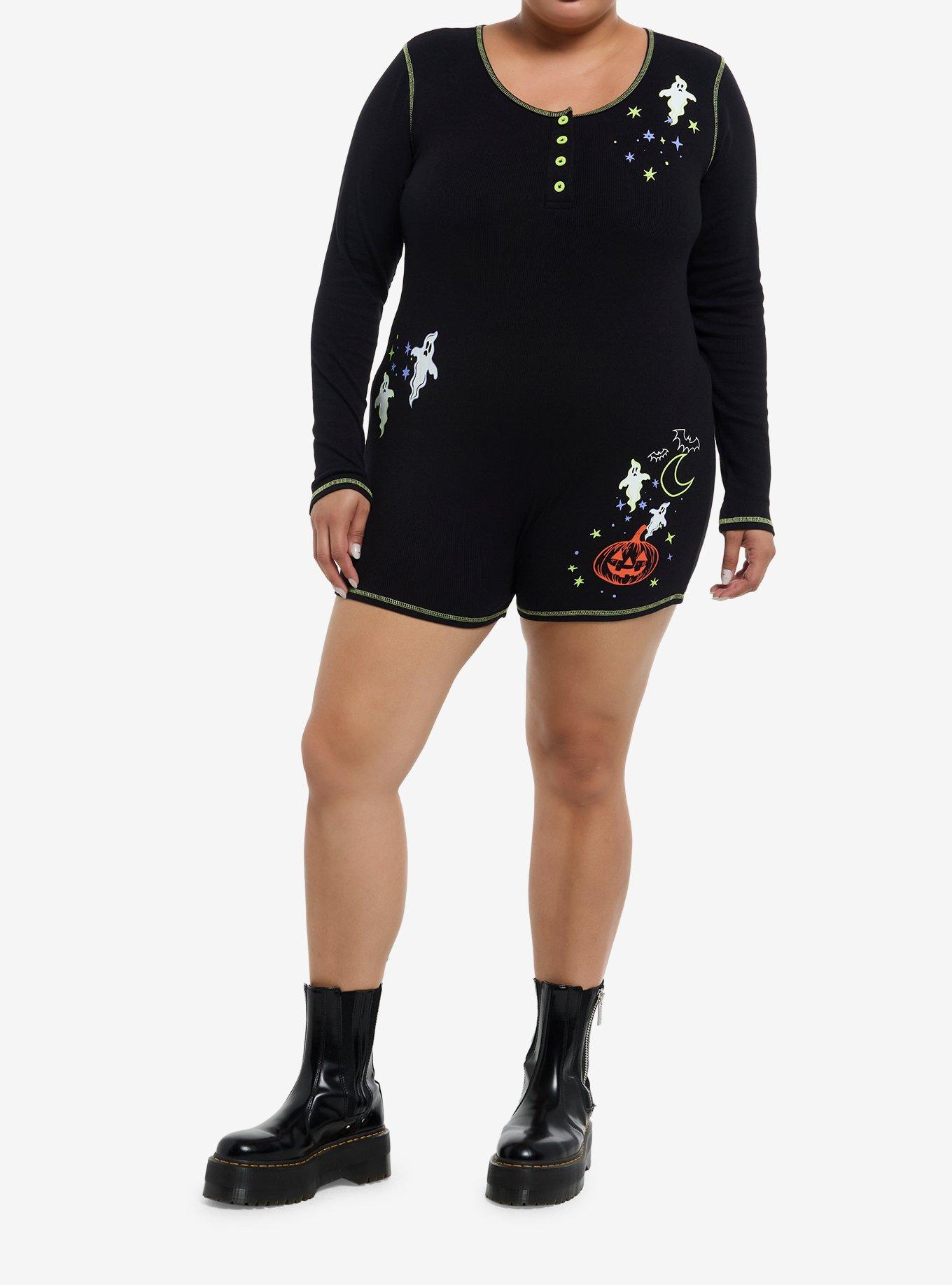Halloween Ghost Print Romper Plus Size, MULTI, alternate