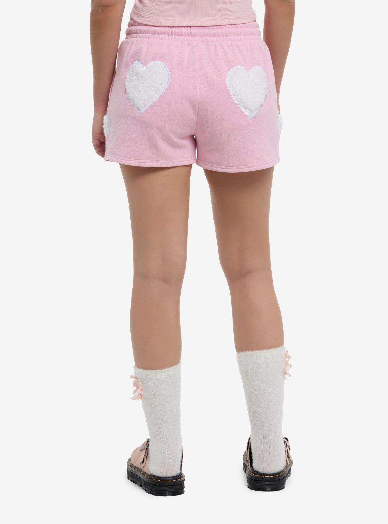Sweet Society Pink Sherpa Heart Girls Lounge Shorts, , hi-res