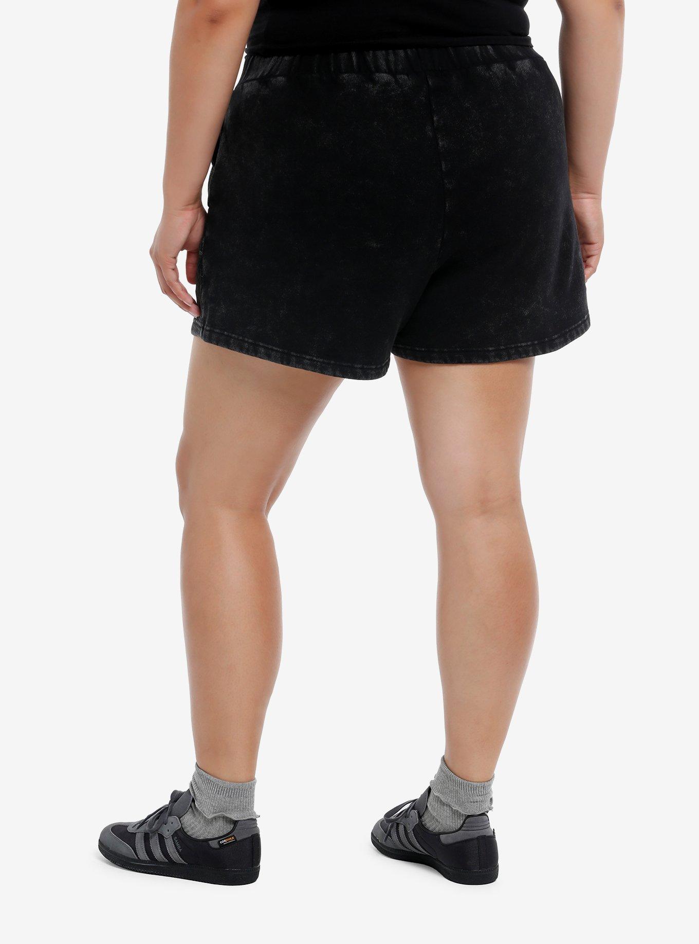Gothic Cross Mineral Wash Girls Soft Shorts Plus Size, , hi-res