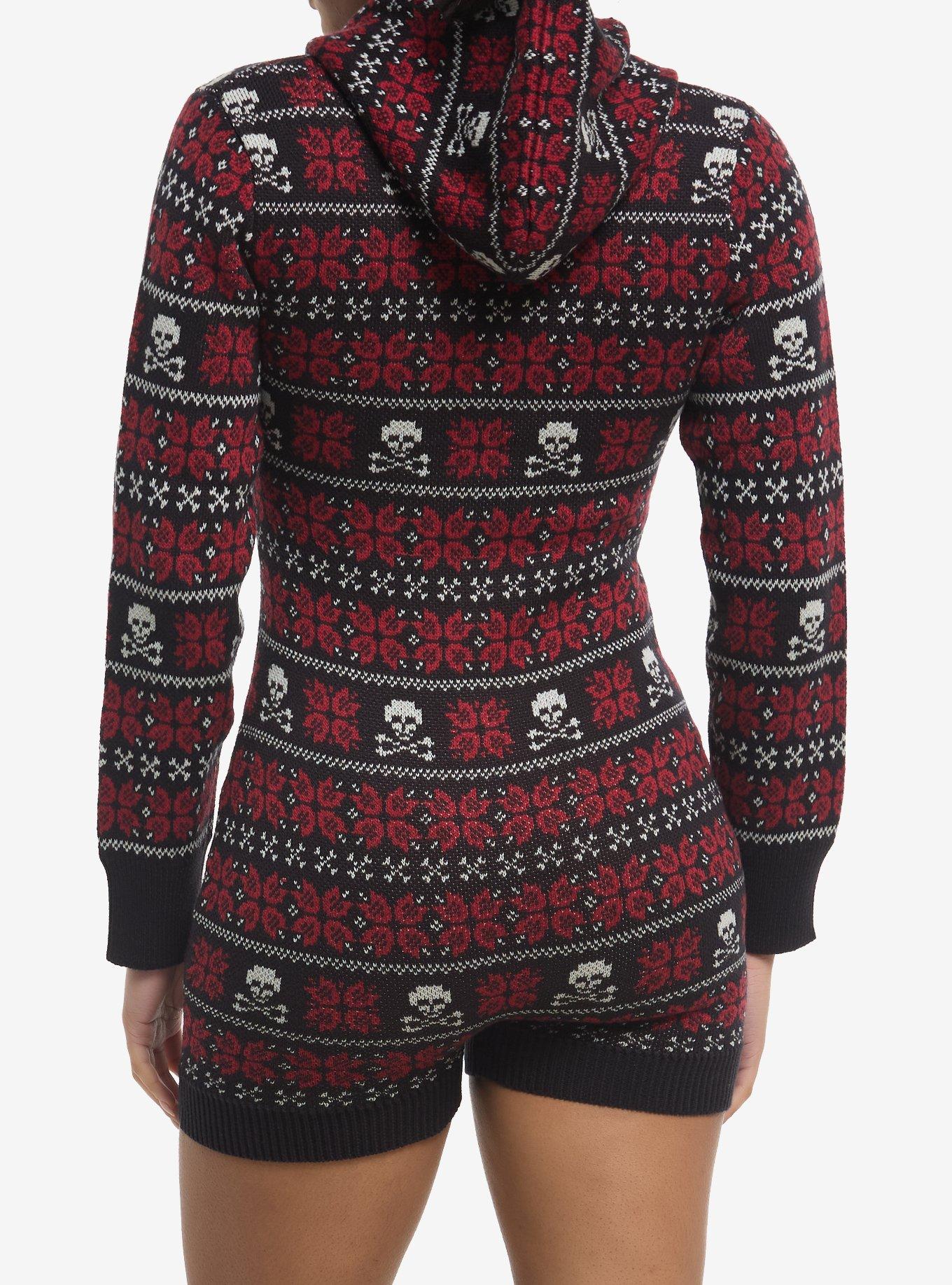 Skull Fair Isle Girls Hooded Romper, , hi-res