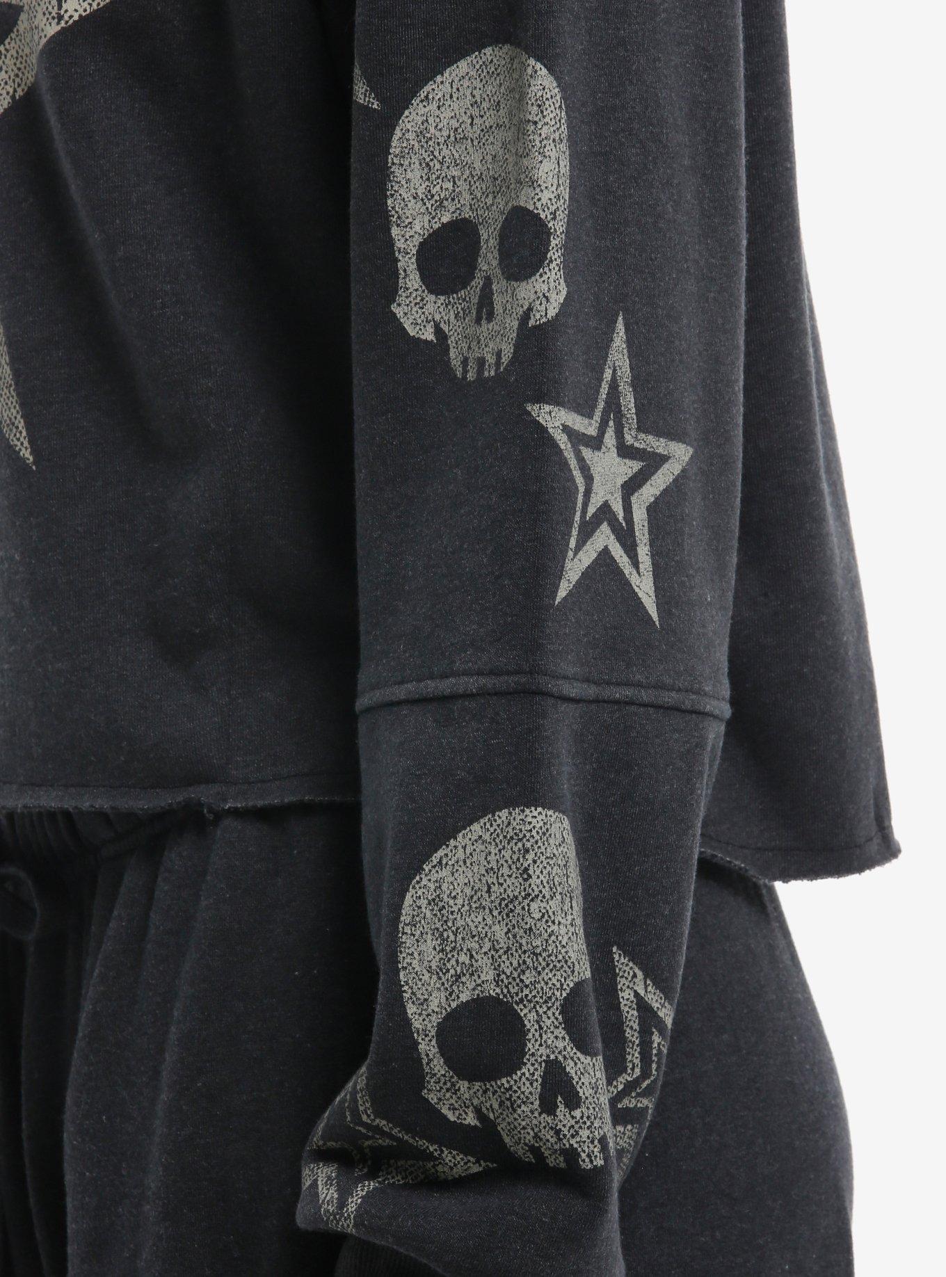 Star & Skull Print Girls Crop Sweatshirt, GREY, alternate