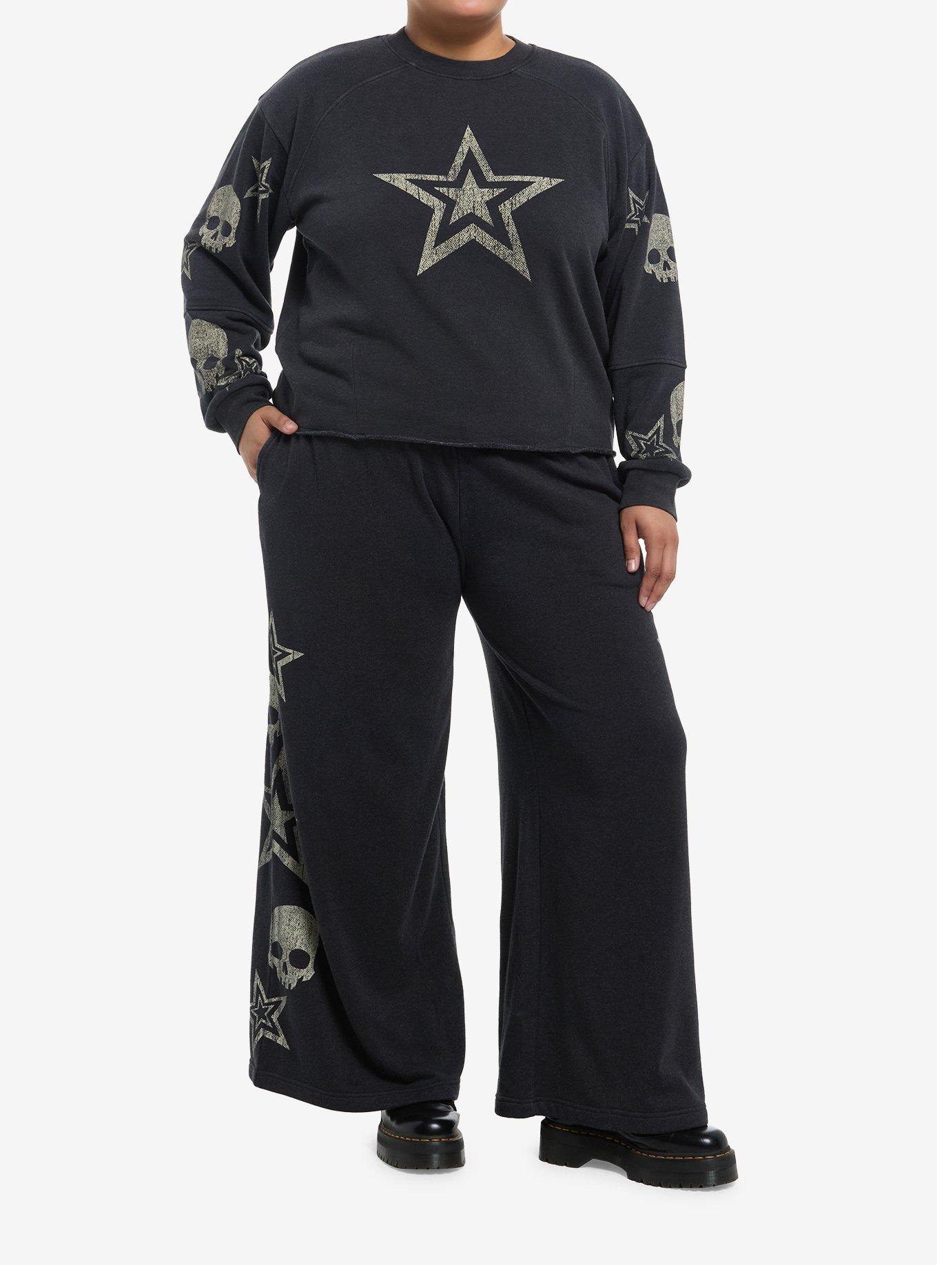 Star & Skull Print Girls Crop Sweatshirt Plus Size, , hi-res
