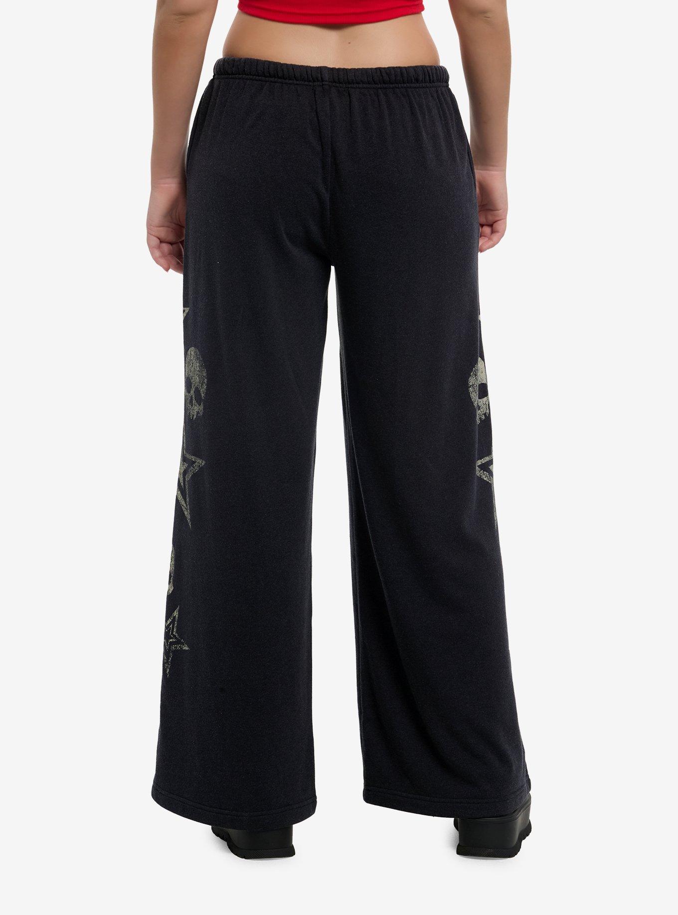 Star & Skull Print Wide Leg Sweatpants, , hi-res