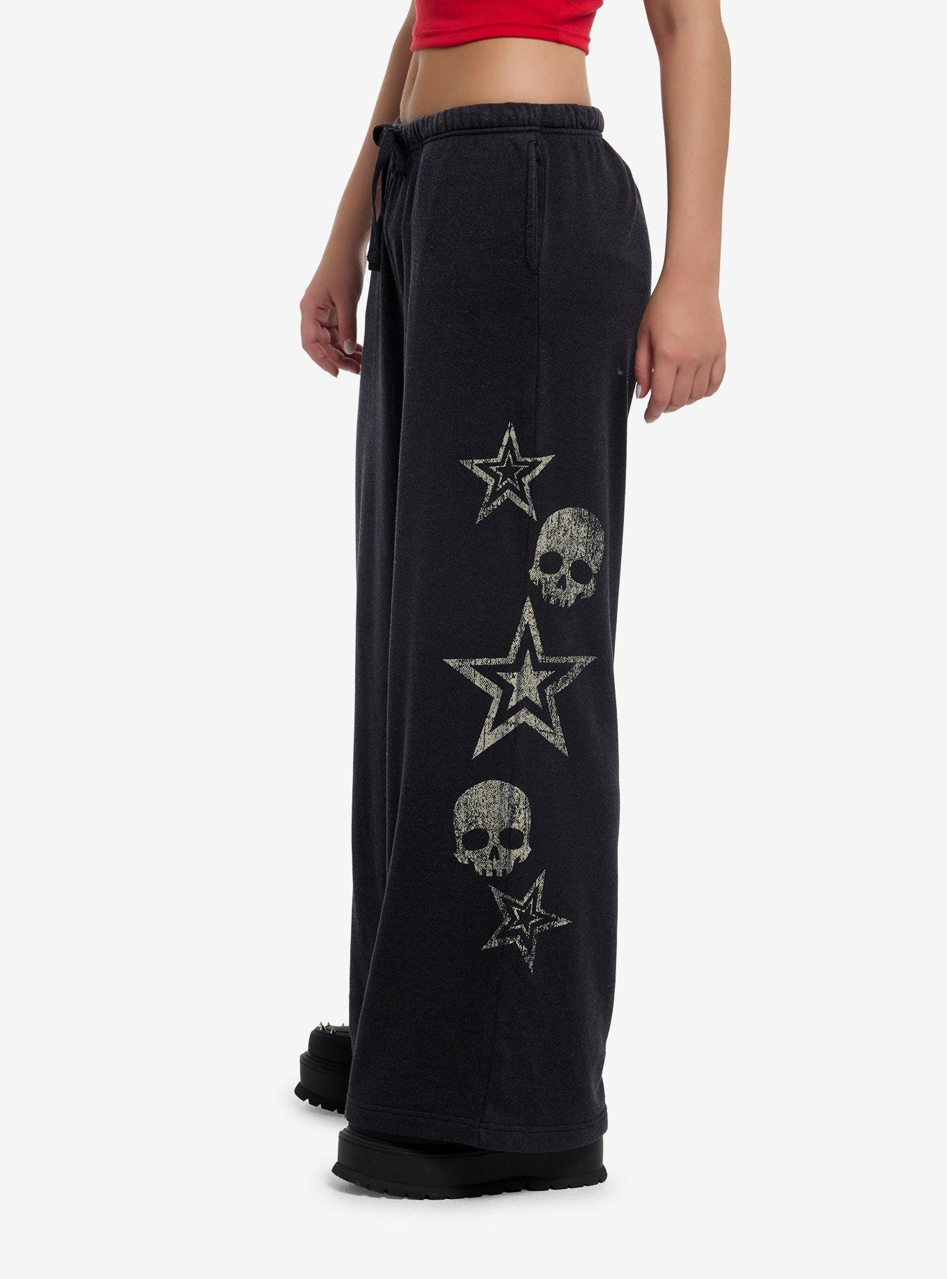 Star & Skull Print Wide Leg Sweatpants, GREY, alternate