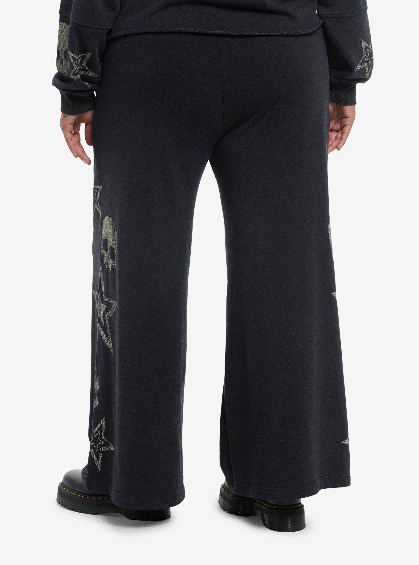 Star & Skull Print Wide Leg Sweatpants Plus Size, , hi-res