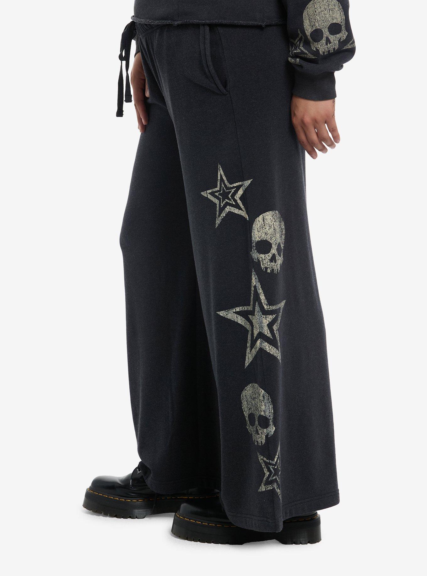 Star & Skull Print Wide Leg Sweatpants Plus Size, GREY, alternate