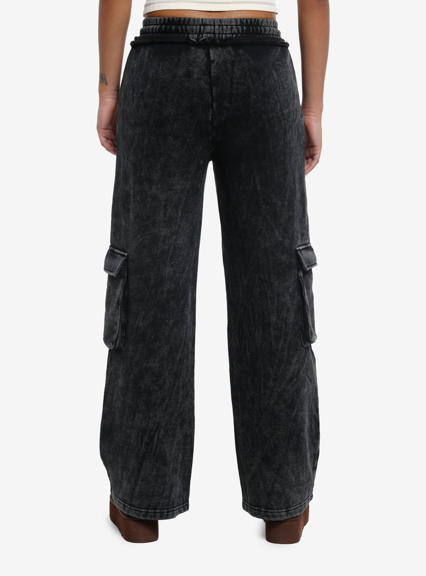 Skull Filigree Dark Wash Cargo Wide Leg Sweatpants, , hi-res