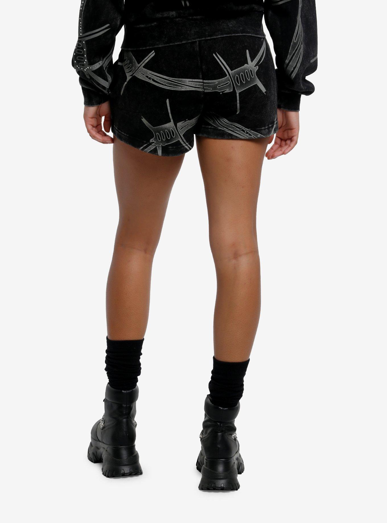 Black Wash Rhinestone Barbed Wire Girls Lounge Shorts, , hi-res