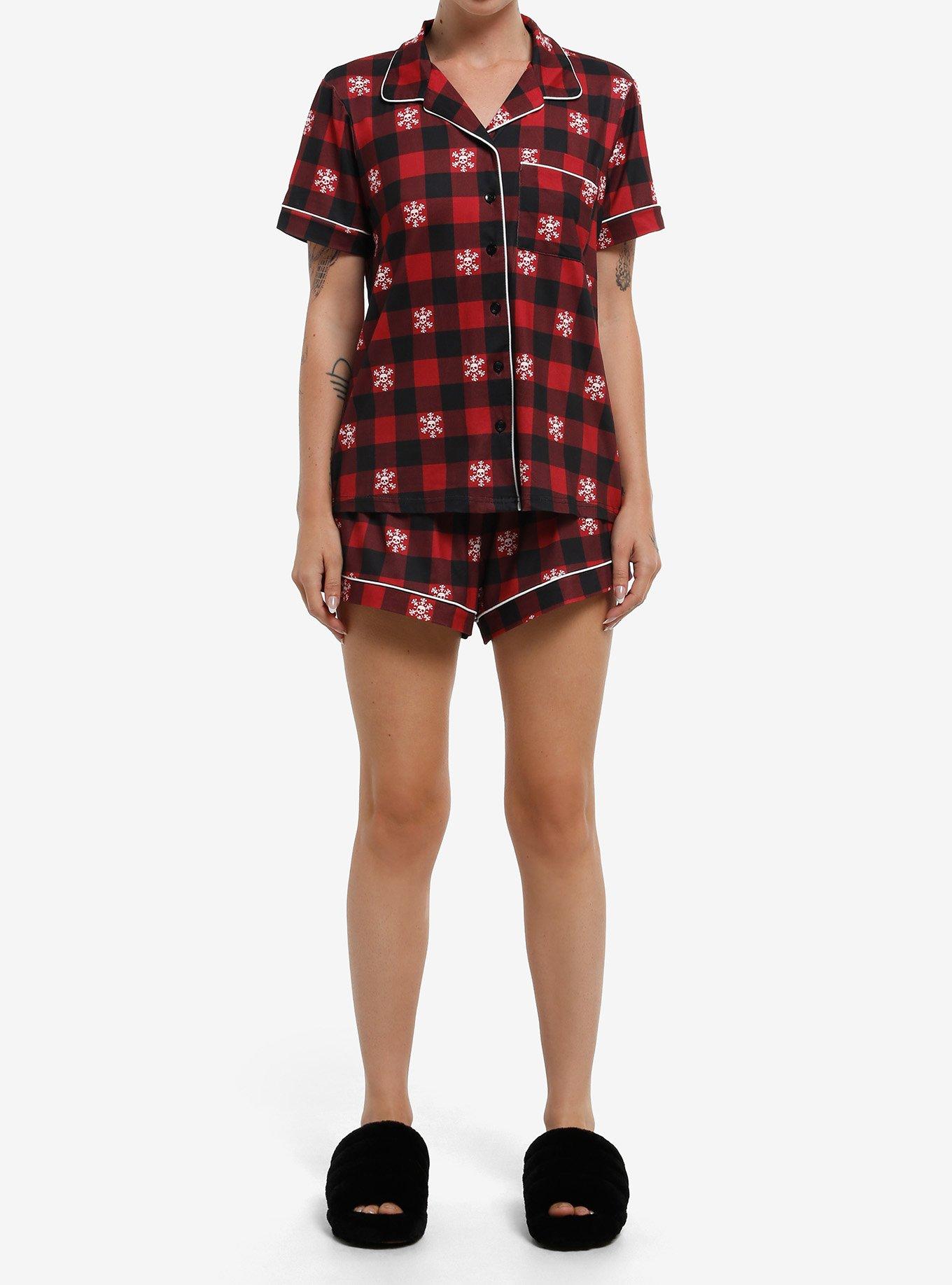 Skull Snowflake Red Checkered Girls Lounge Set, , hi-res
