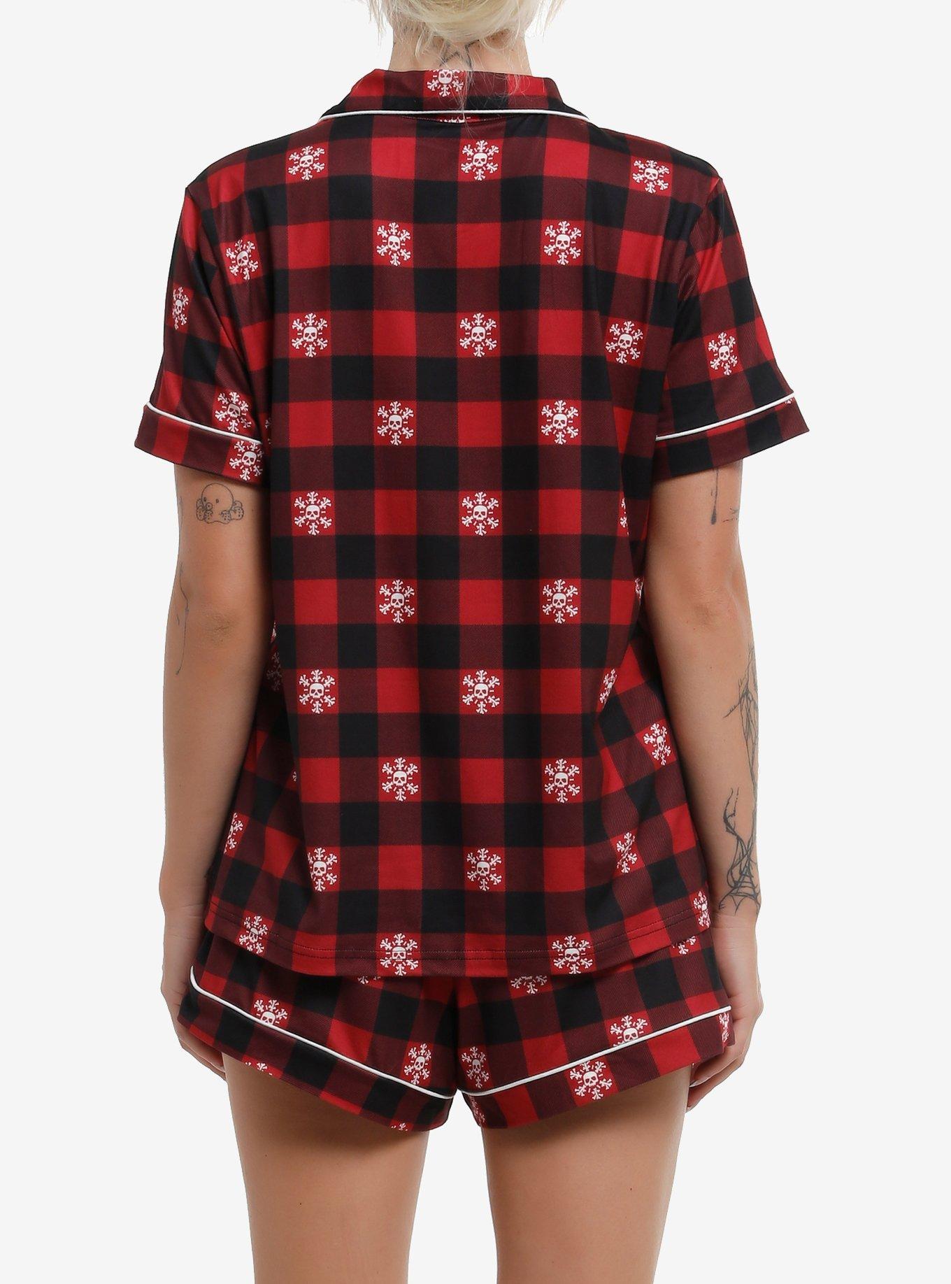 Skull Snowflake Red Checkered Girls Lounge Set, BLACK, alternate