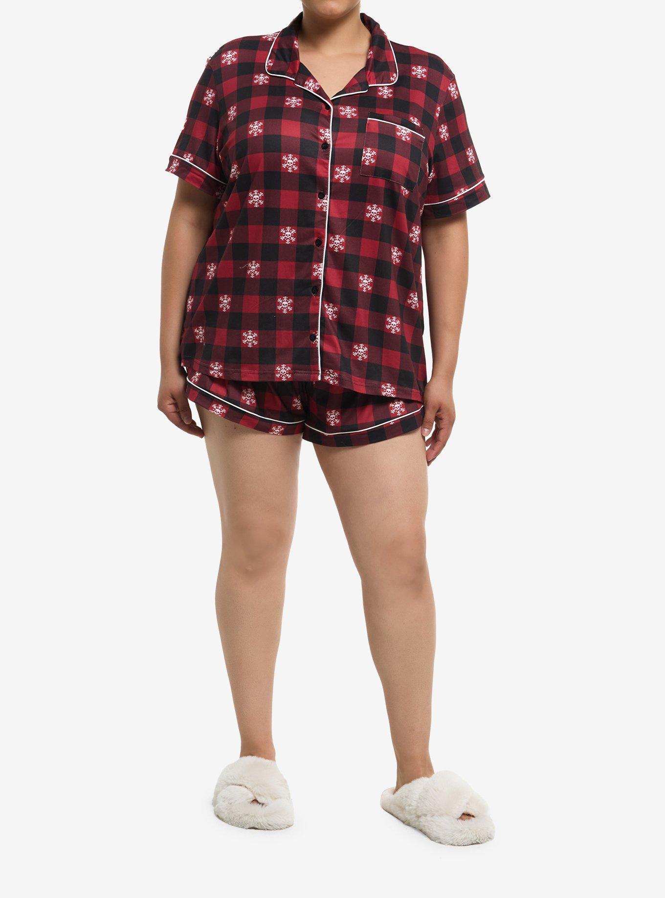 Skull Snowflake Red Checkered Girls Lounge Set Plus Size, , hi-res
