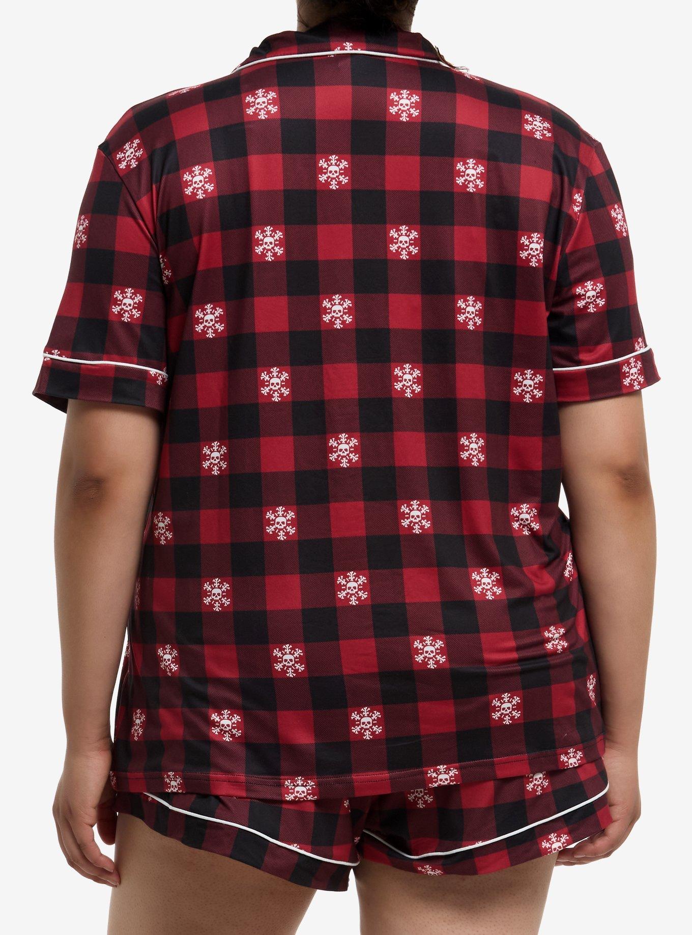 Skull Snowflake Red Checkered Girls Lounge Set Plus Size, BLACK, alternate