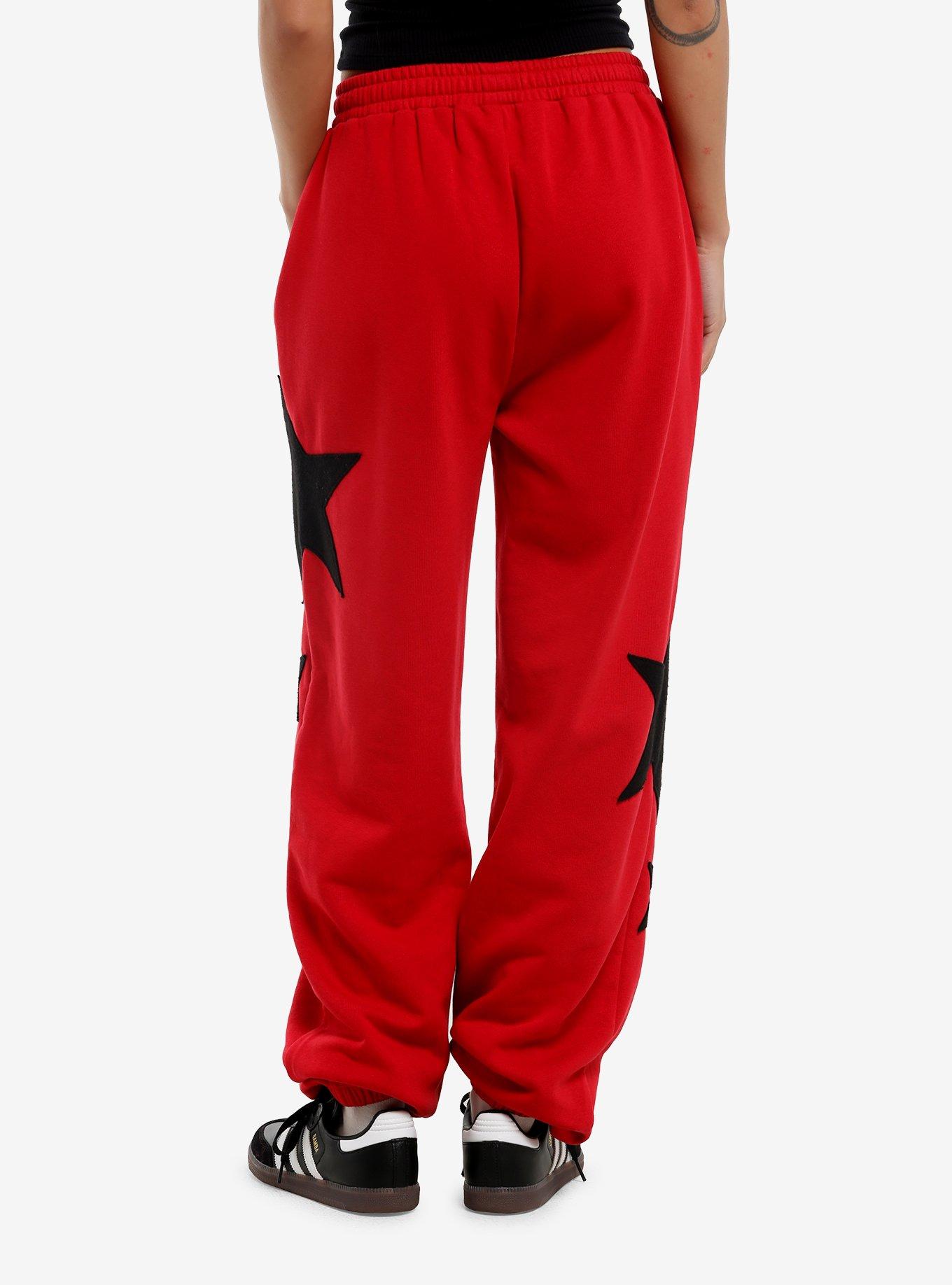 Red & Black Star Patch Girls Jogger Sweatpants, , hi-res