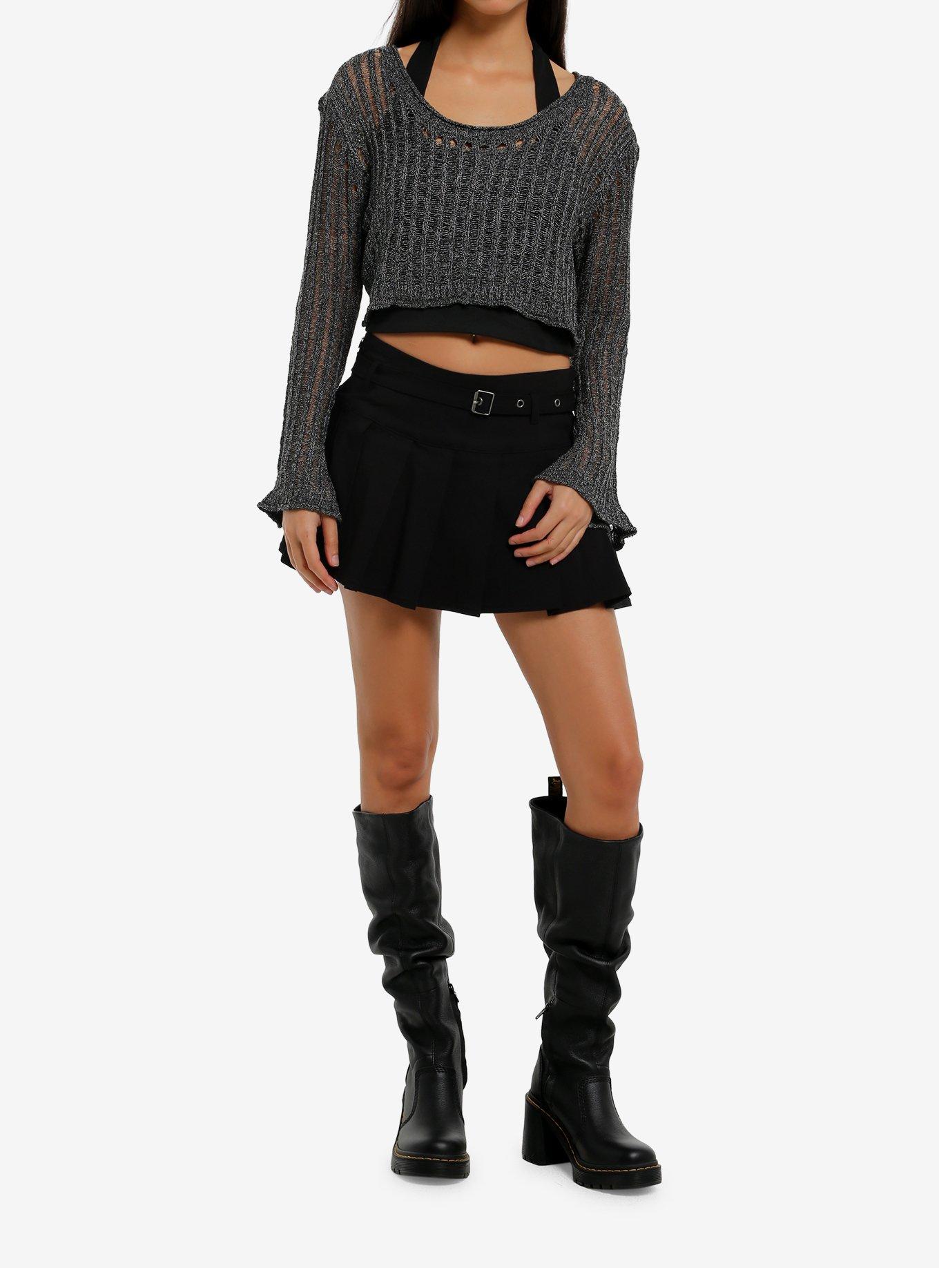 Black & Grey Knit Girls Twofer Sweater, , hi-res