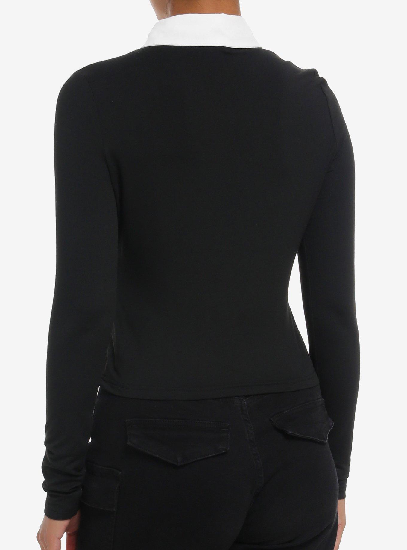 Cosmic Aura Black & White Collared Girls Long-Sleeve Twofer, , alternate