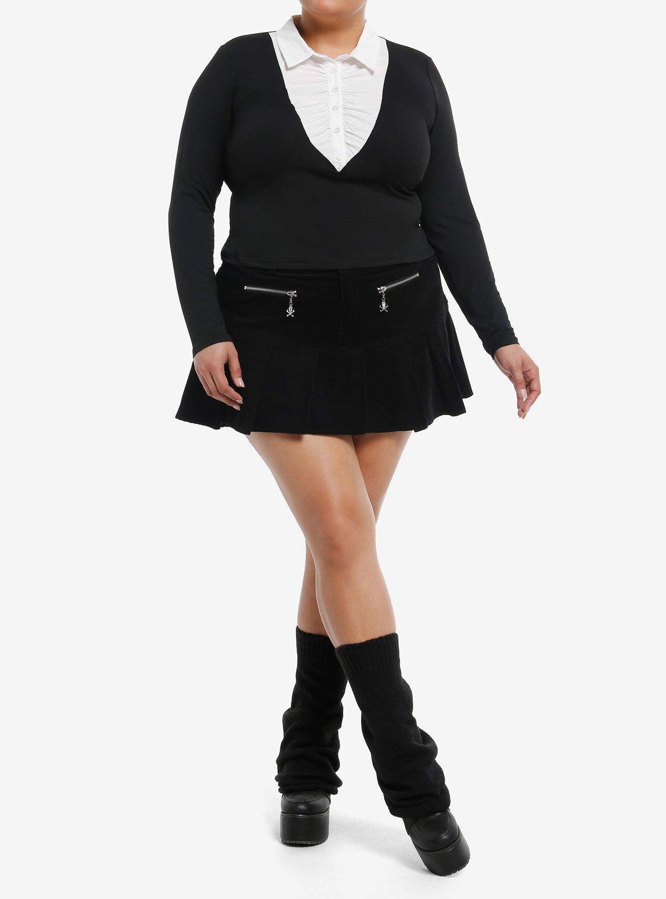 Cosmic Aura Black & White Collared Girls Long-Sleeve Twofer Plus Size, , hi-res
