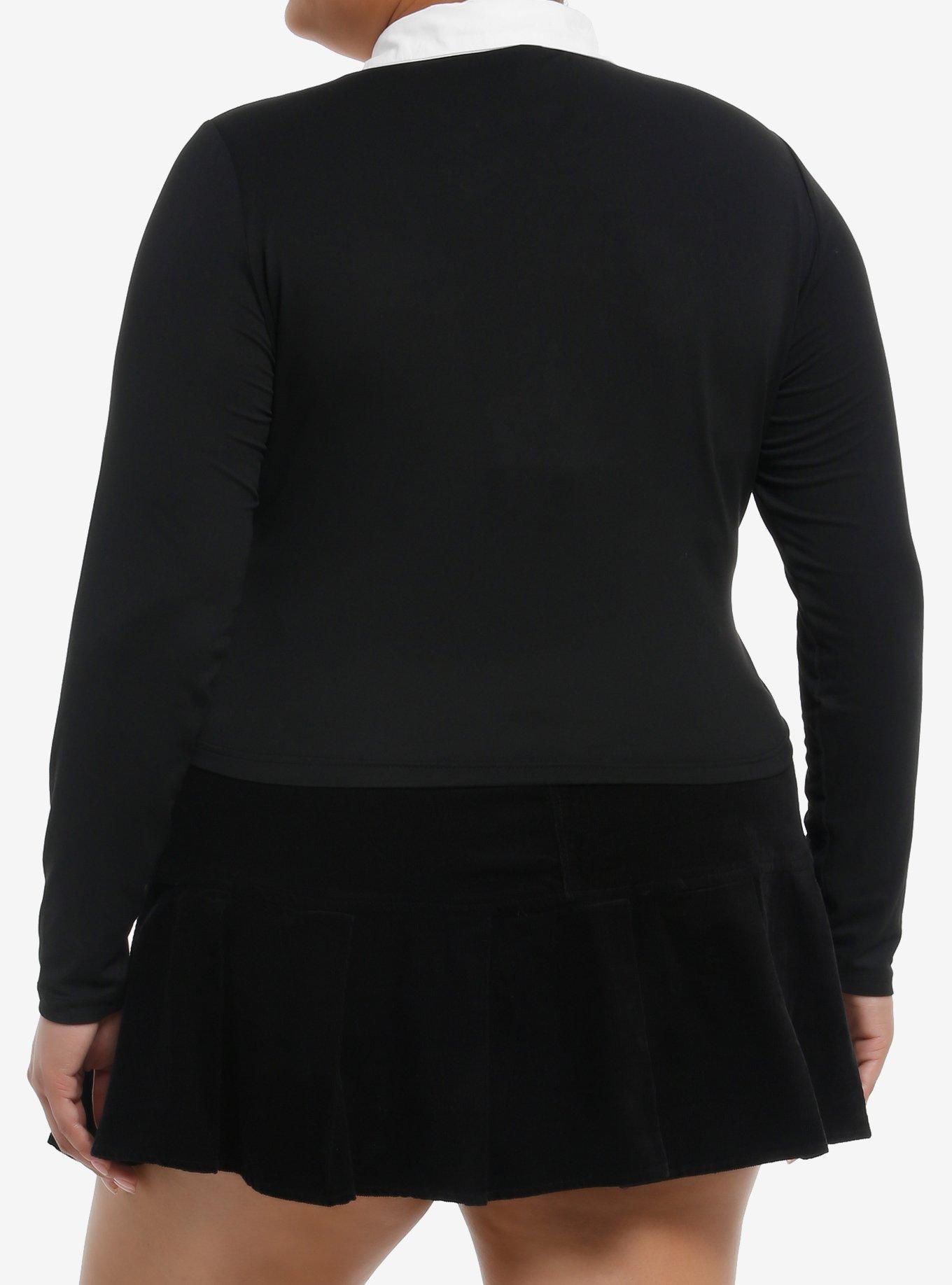Cosmic Aura Black & White Collared Girls Long-Sleeve Twofer Plus Size, , alternate