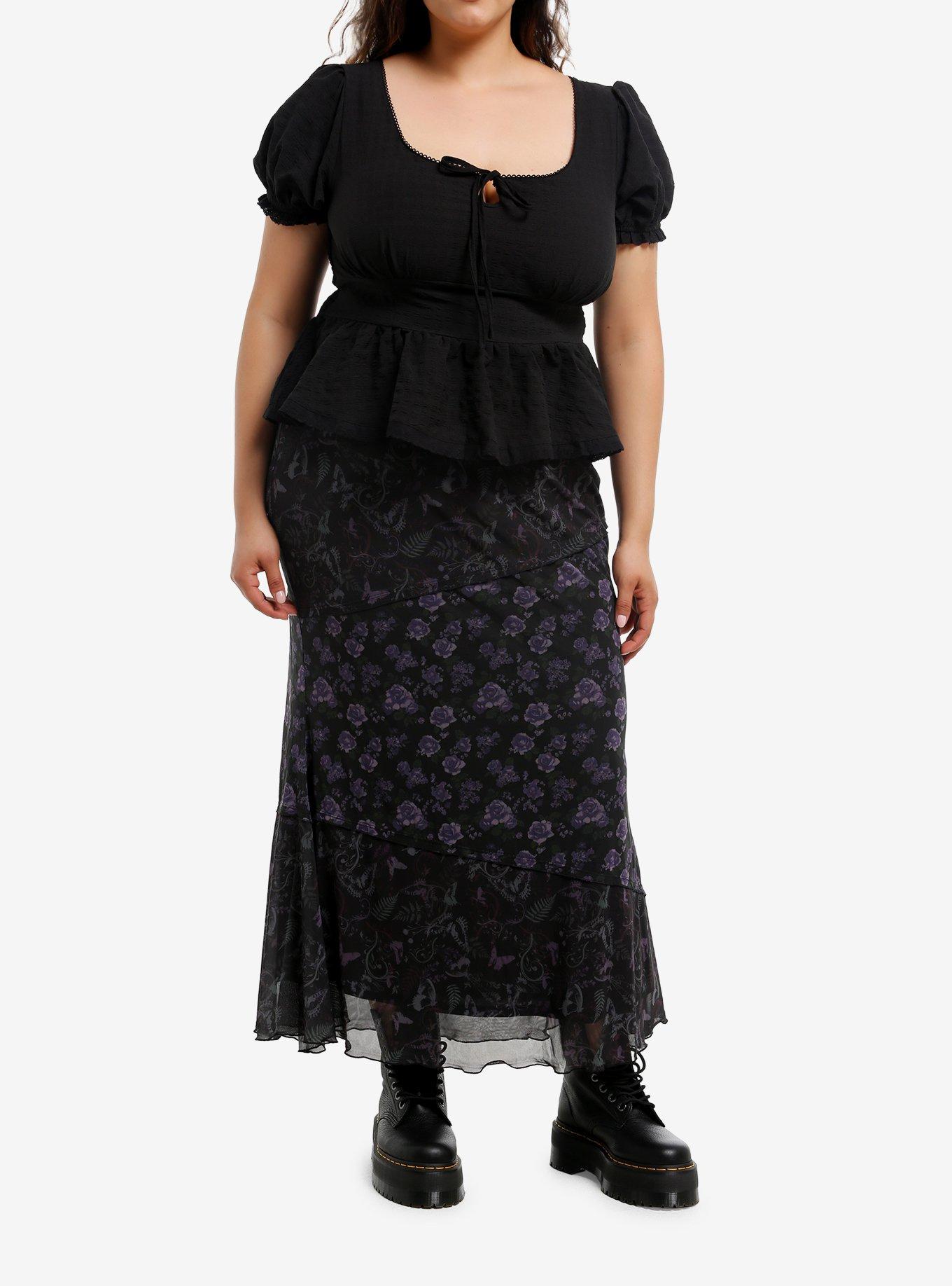 Cosmic Aura Black Peplum Girls Woven Top Plus Size, , hi-res