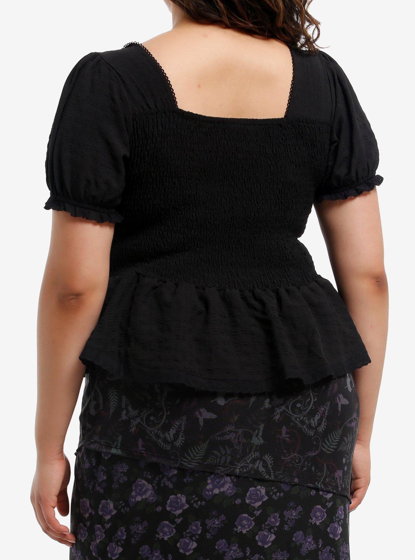 Cosmic Aura Black Peplum Girls Woven Top Plus Size, BLACK, alternate