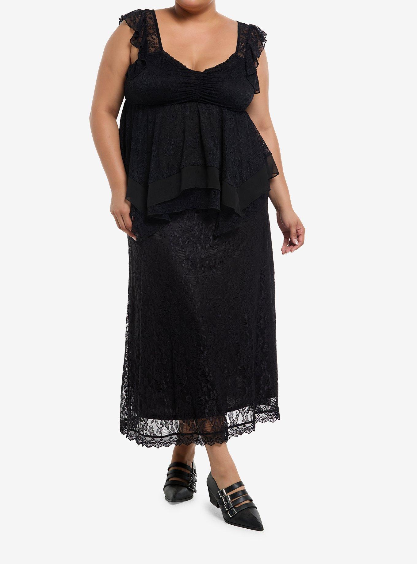 Cosmic Aura Black Lace Layered Girls Tank Top Plus Size, , hi-res