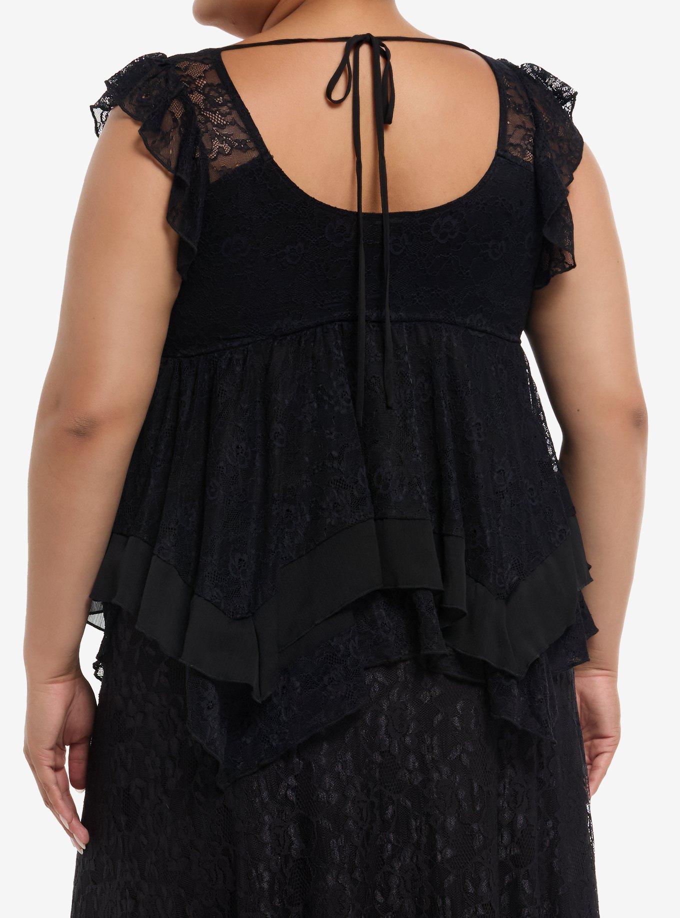 Cosmic Aura Black Lace Layered Girls Tank Top Plus Size, BLACK, alternate