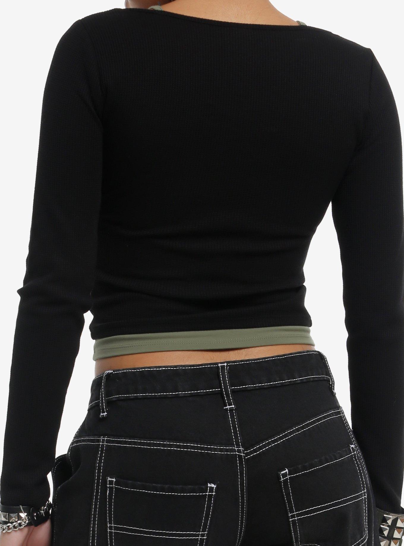 Black & Green Tank Girls Twofer Long-Sleeve Top, GREEN, alternate