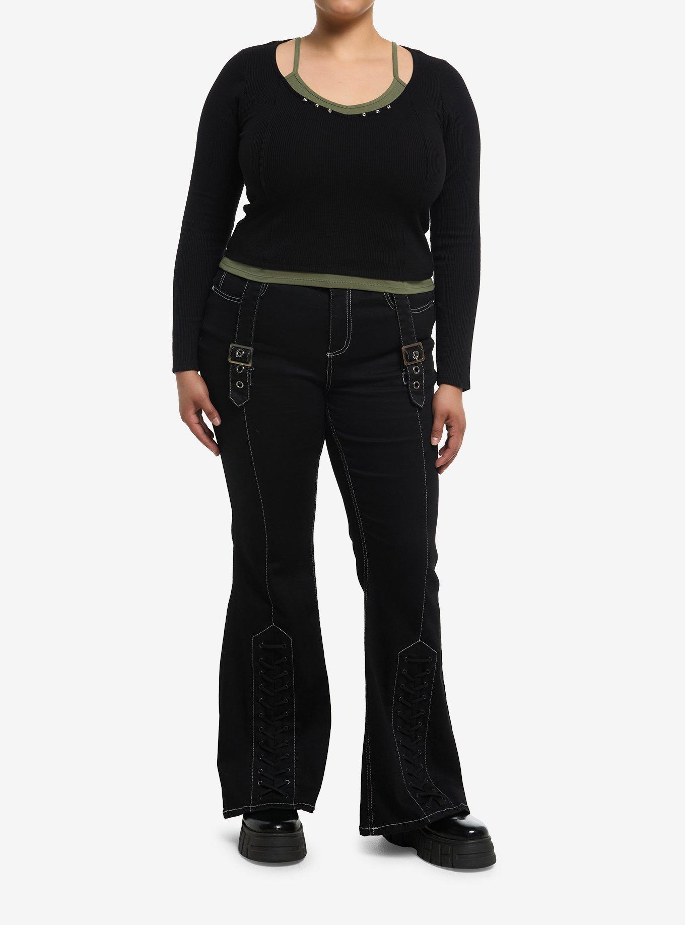Black & Green Tank Girls Twofer Long-Sleeve Top Plus Size, , hi-res