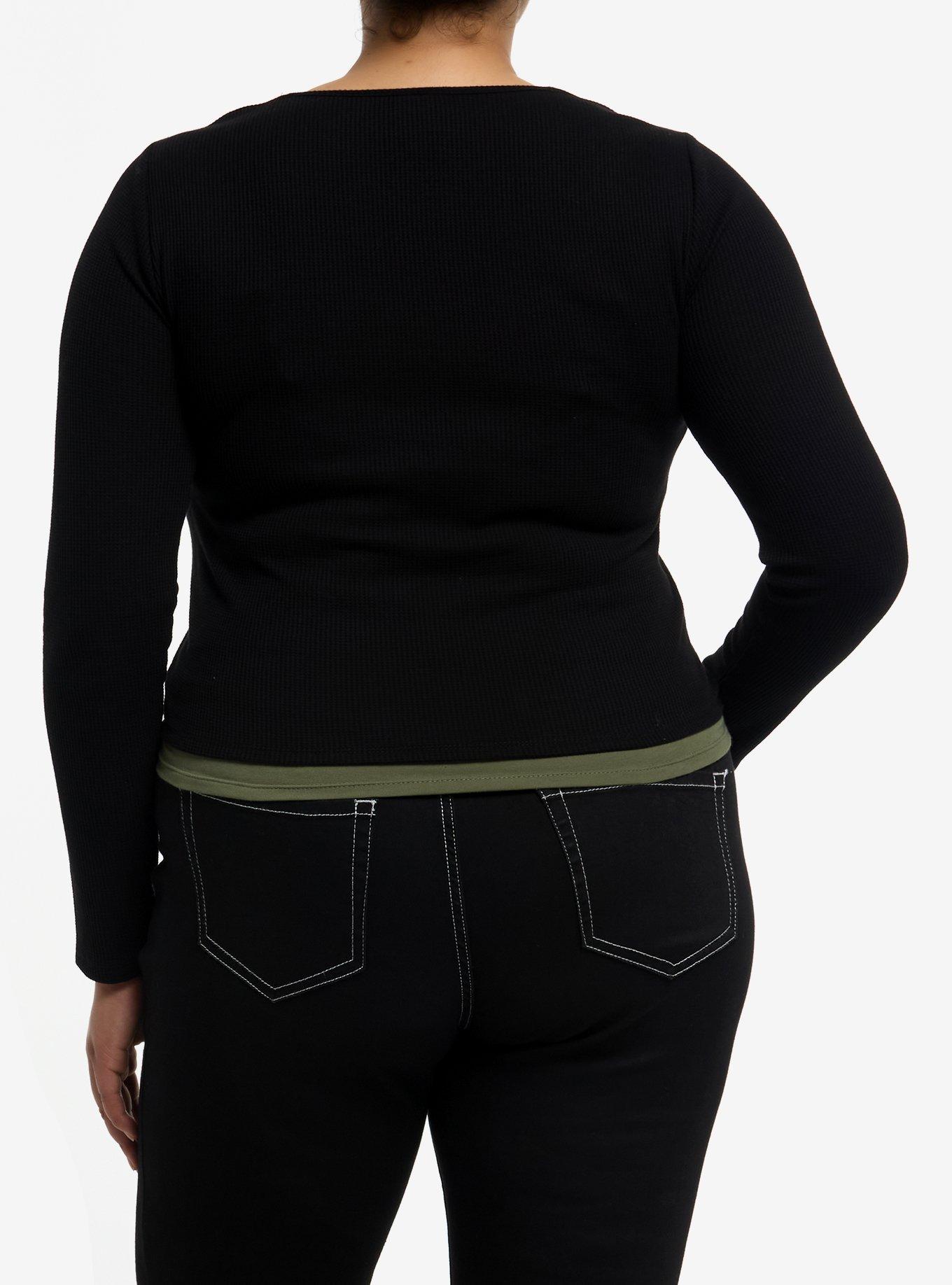 Black & Green Tank Girls Twofer Long-Sleeve Top Plus Size, GREEN, alternate