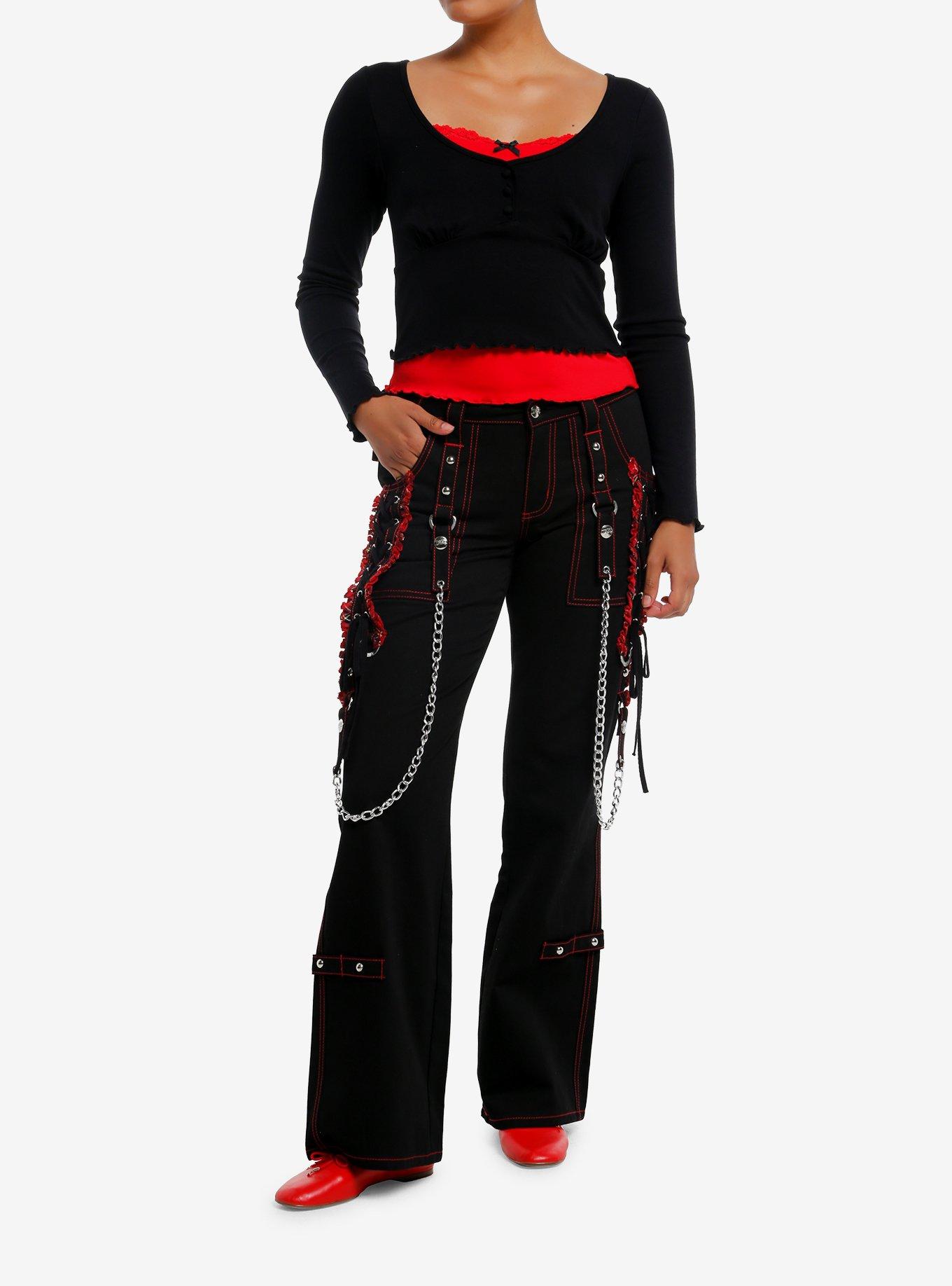 Black & Red Ruffle Bow Girls Layered Long-Sleeve Top, , hi-res