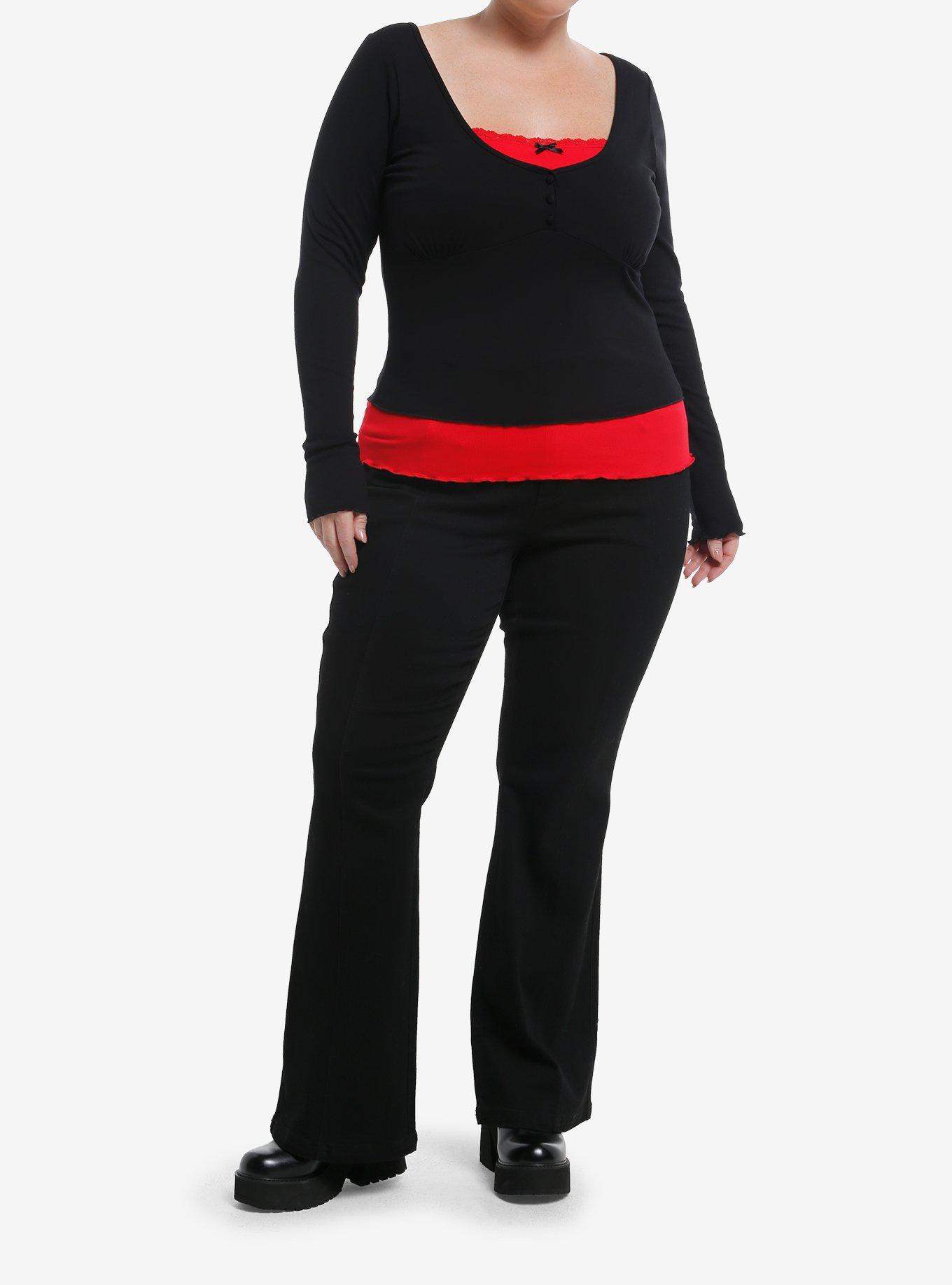Black & Red Ruffle Bow Girls Layered Long-Sleeve Top Plus Size, , hi-res
