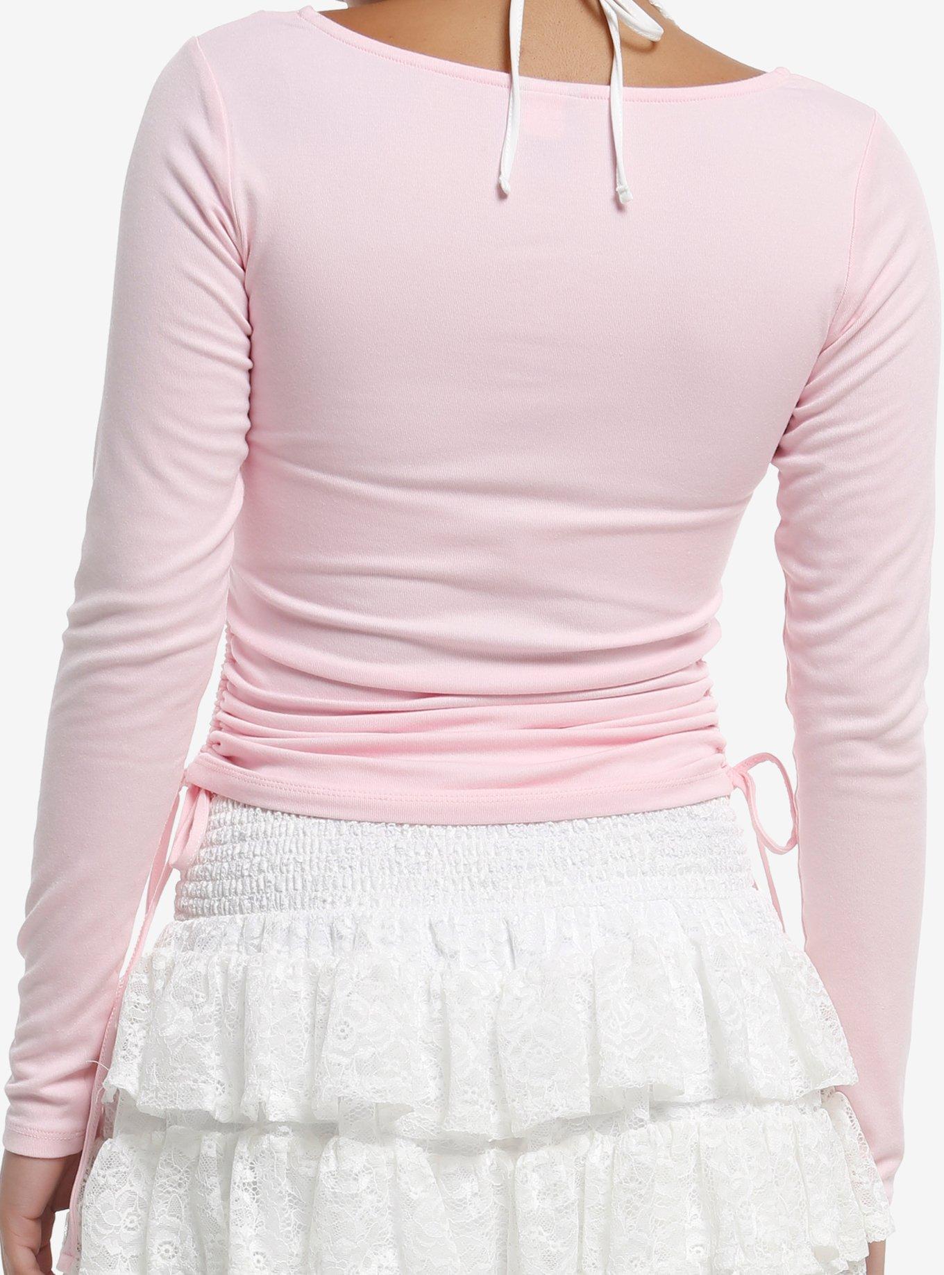 Sweet Society Lace Halter Cinch Girls Long-Sleeve Top, , alternate
