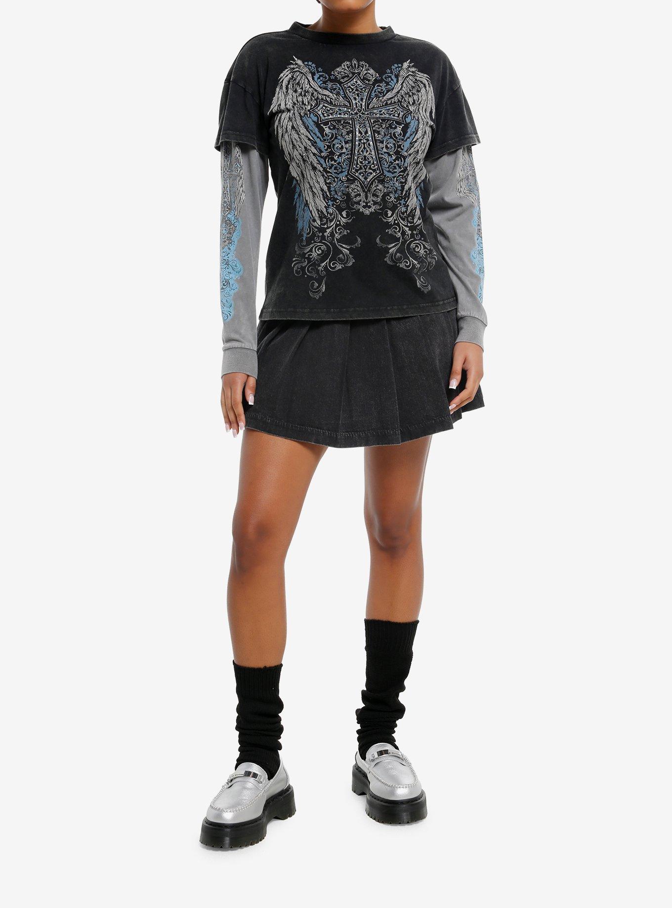 Winged Cross Rhinestone Girls Twofer Long-Sleeve T-Shirt, , hi-res