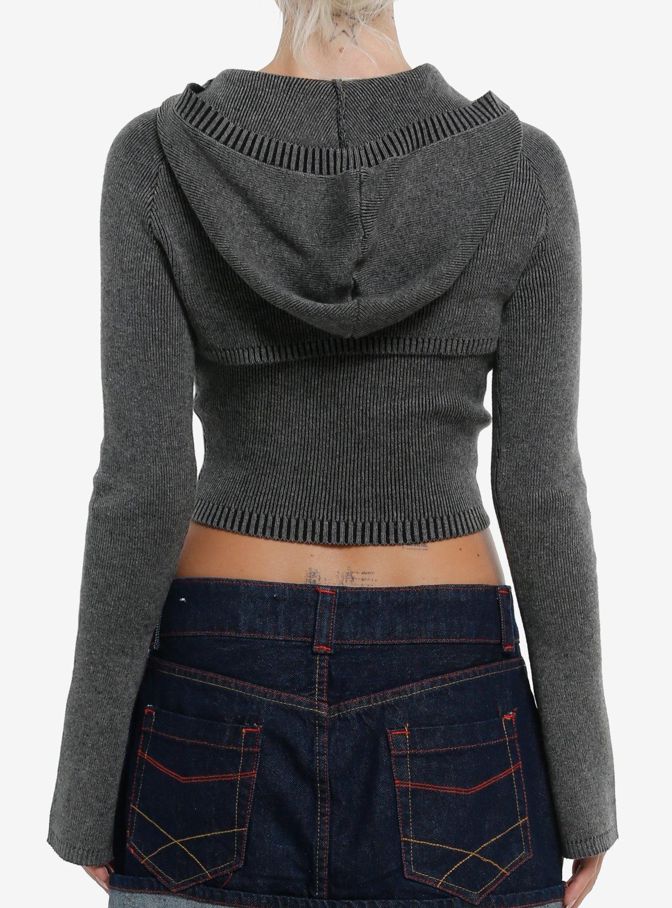 Grey Buckle Ribbed Girls Hooded Long-Sleeve Twofer, GREY, alternate