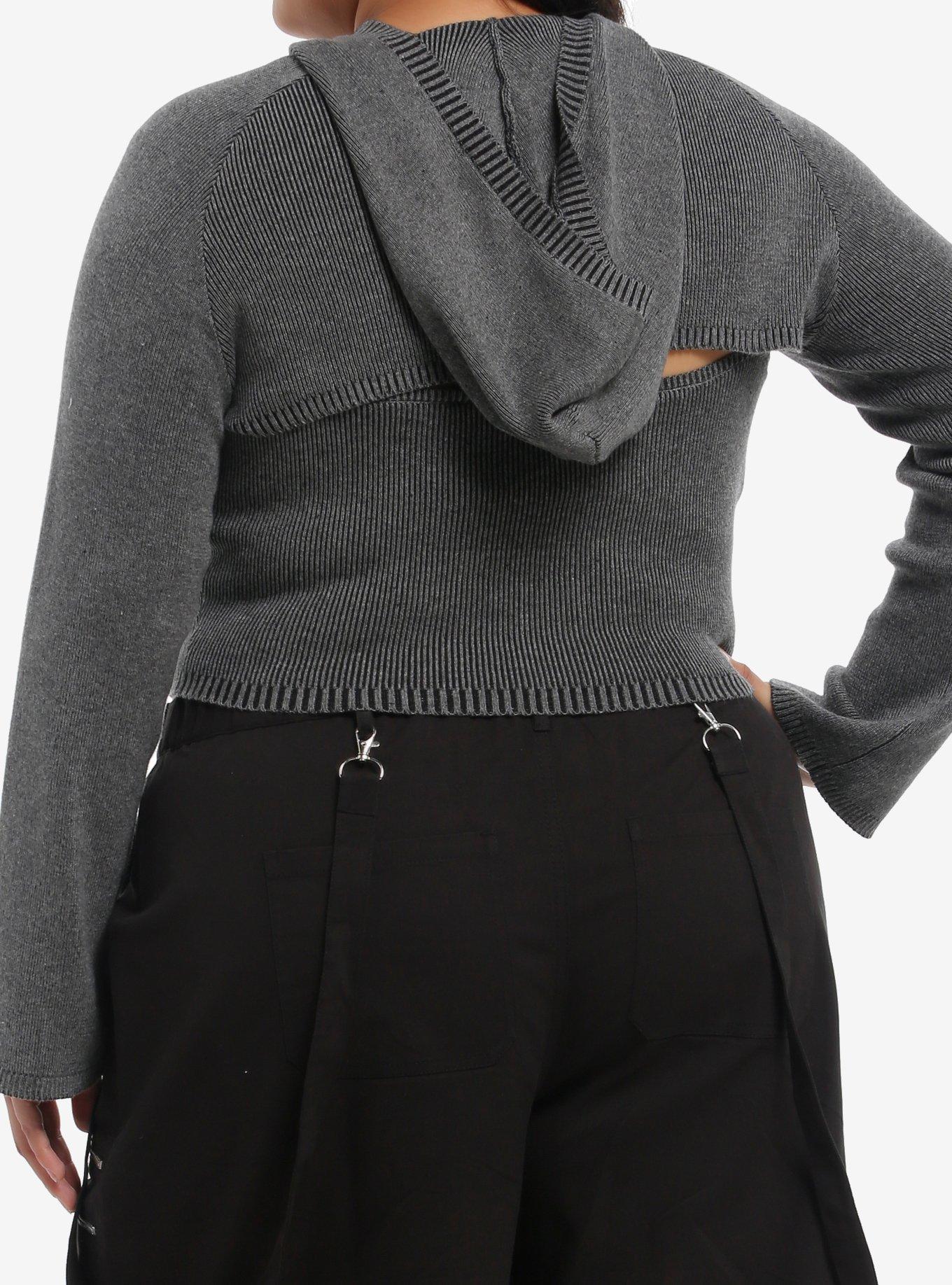 Grey Buckle Ribbed Girls Twofer Top, , hi-res