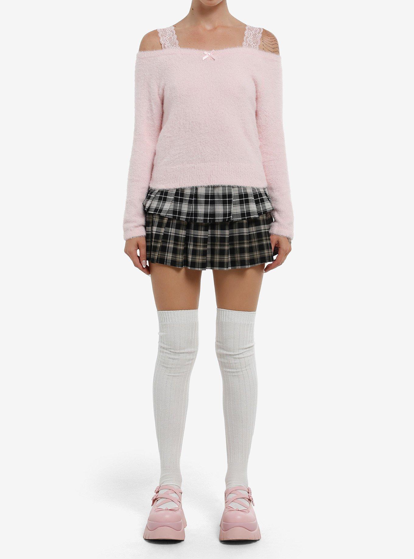 Sweet Society Fuzzy Pink Cold Shoulder Girls Sweater, , hi-res