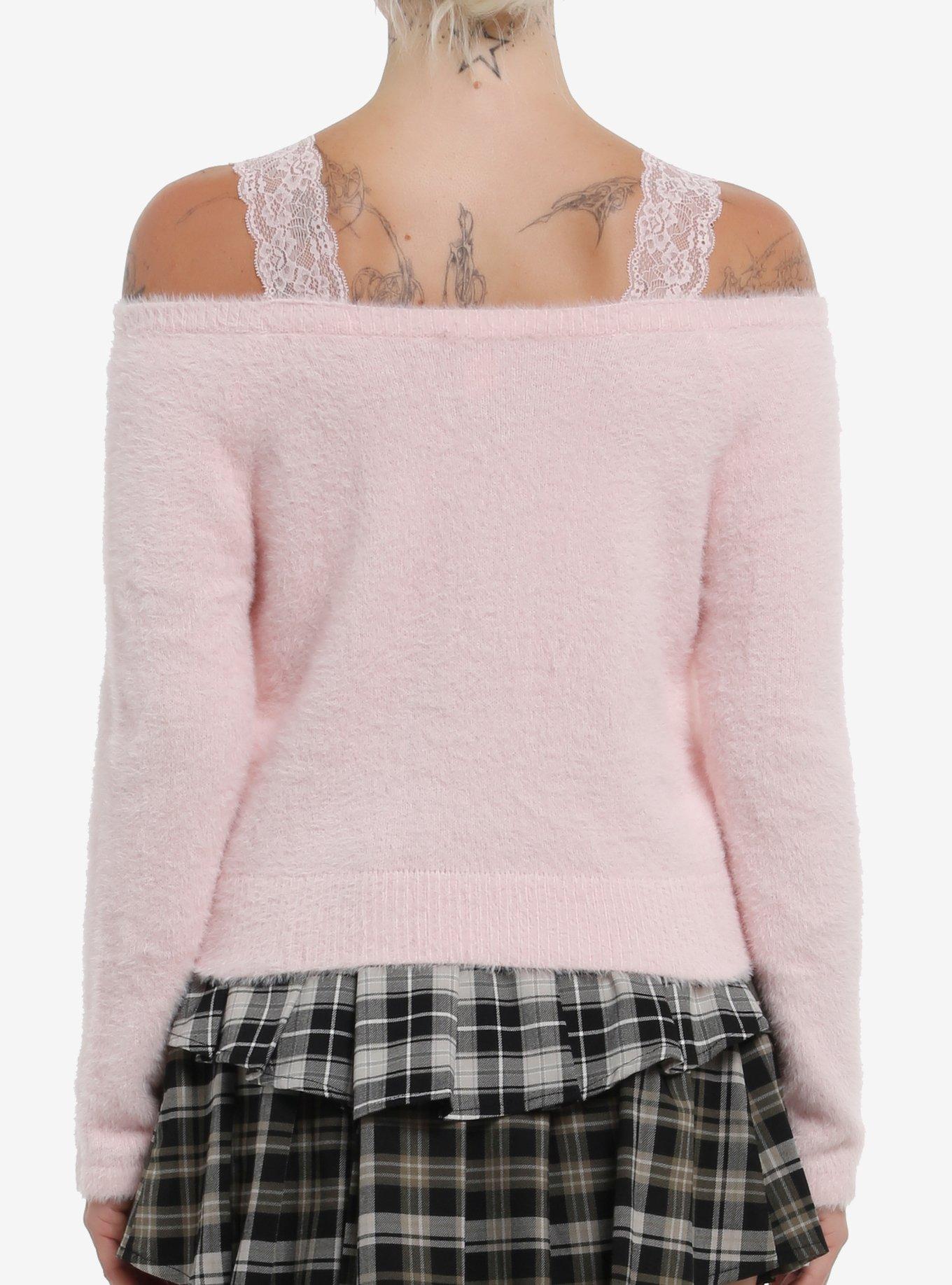 Sweet Society Fuzzy Pink Cold Shoulder Girls Sweater, PINK, alternate