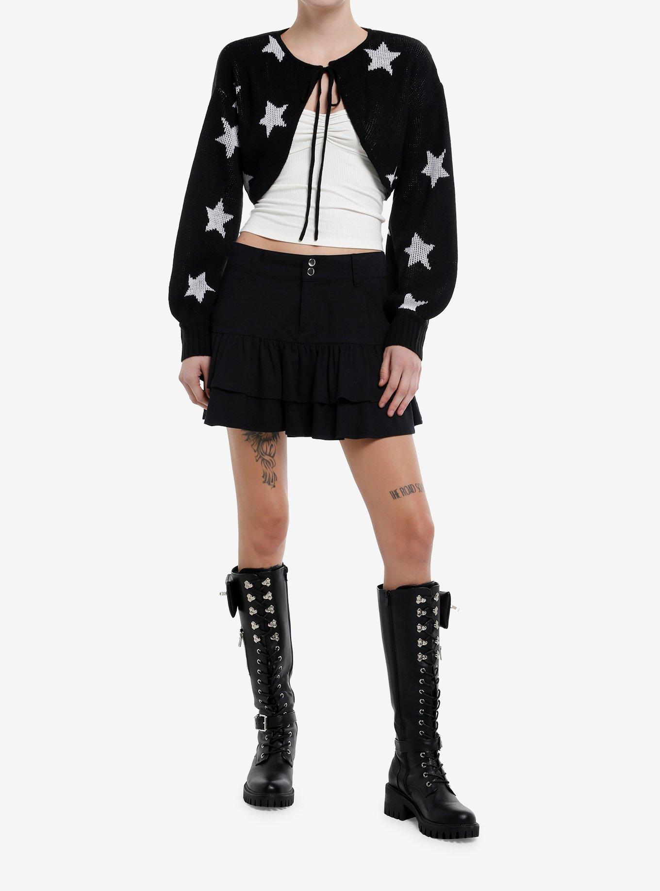 Black & White Star Tie-Front Bolero Girls Crop Shrug, , hi-res