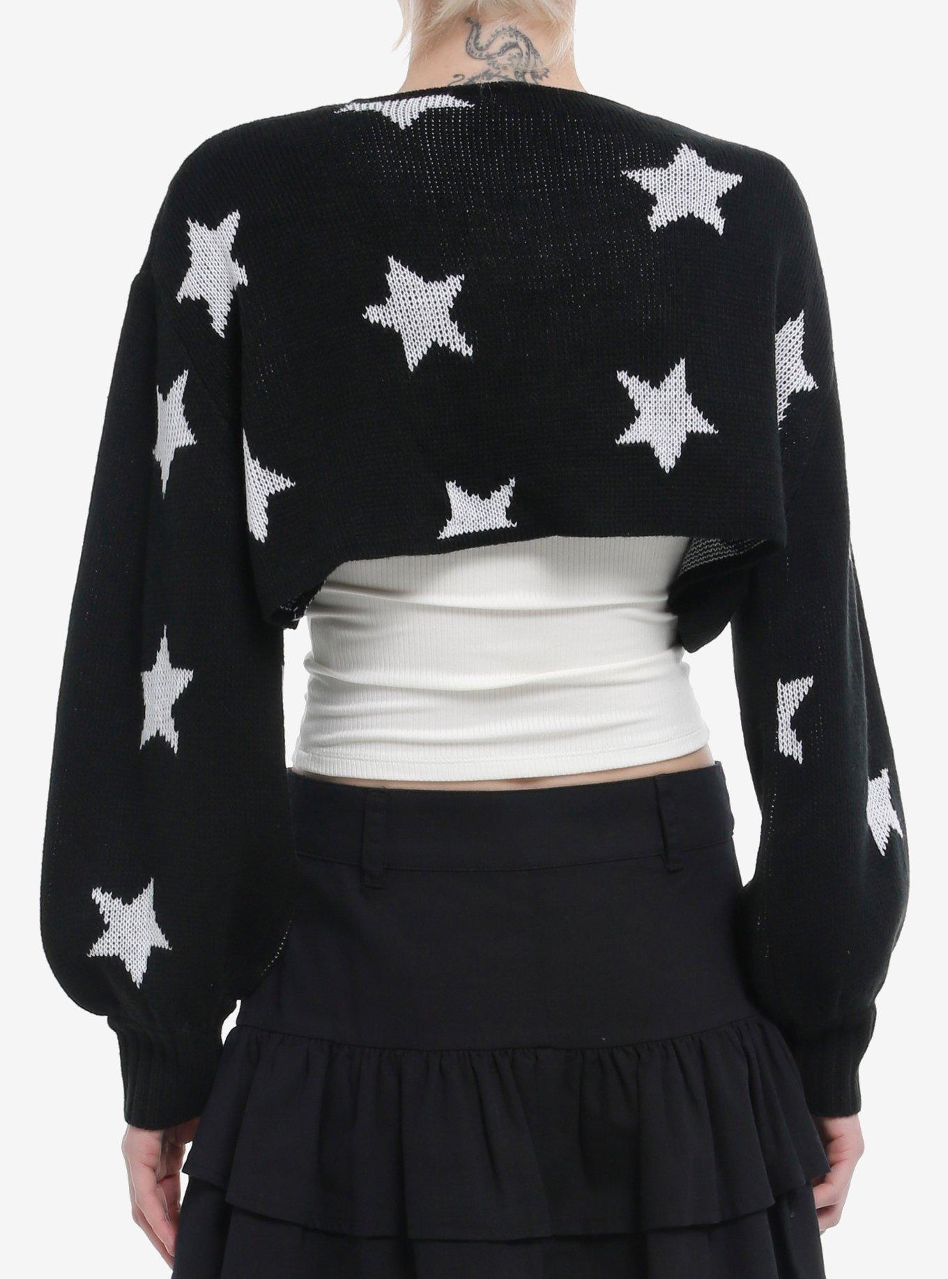 Black & White Star Tie-Front Bolero Girls Crop Shrug, , alternate