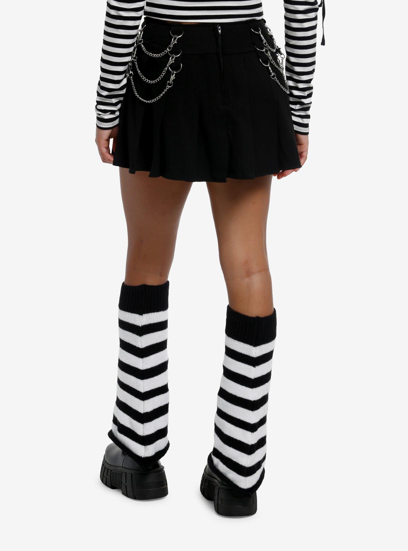 Social Collision Black Draped Chain Pleated Skirt, , hi-res