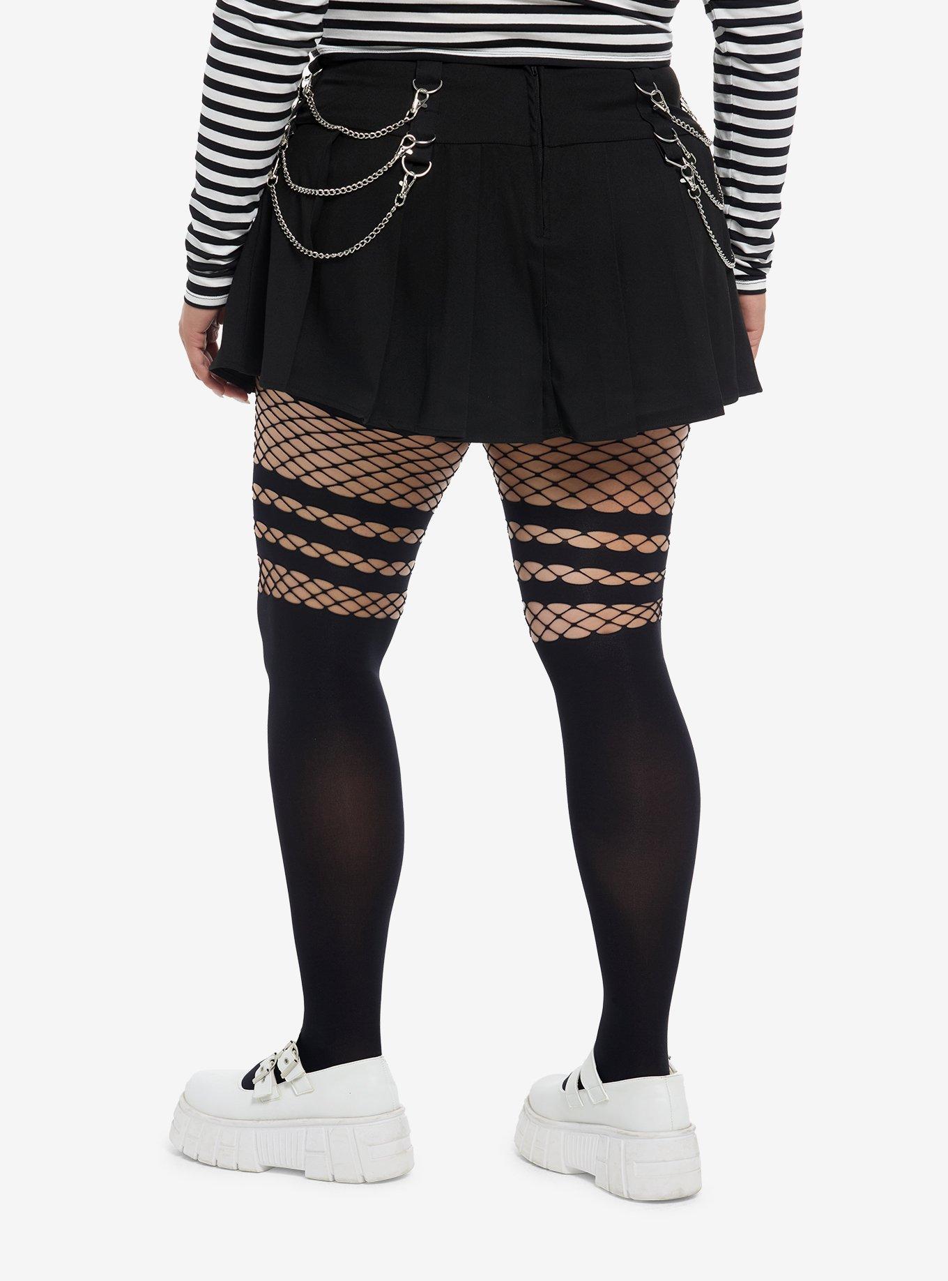 Social Collision Black Draped Chain Pleated Skirt Plus Size, , hi-res