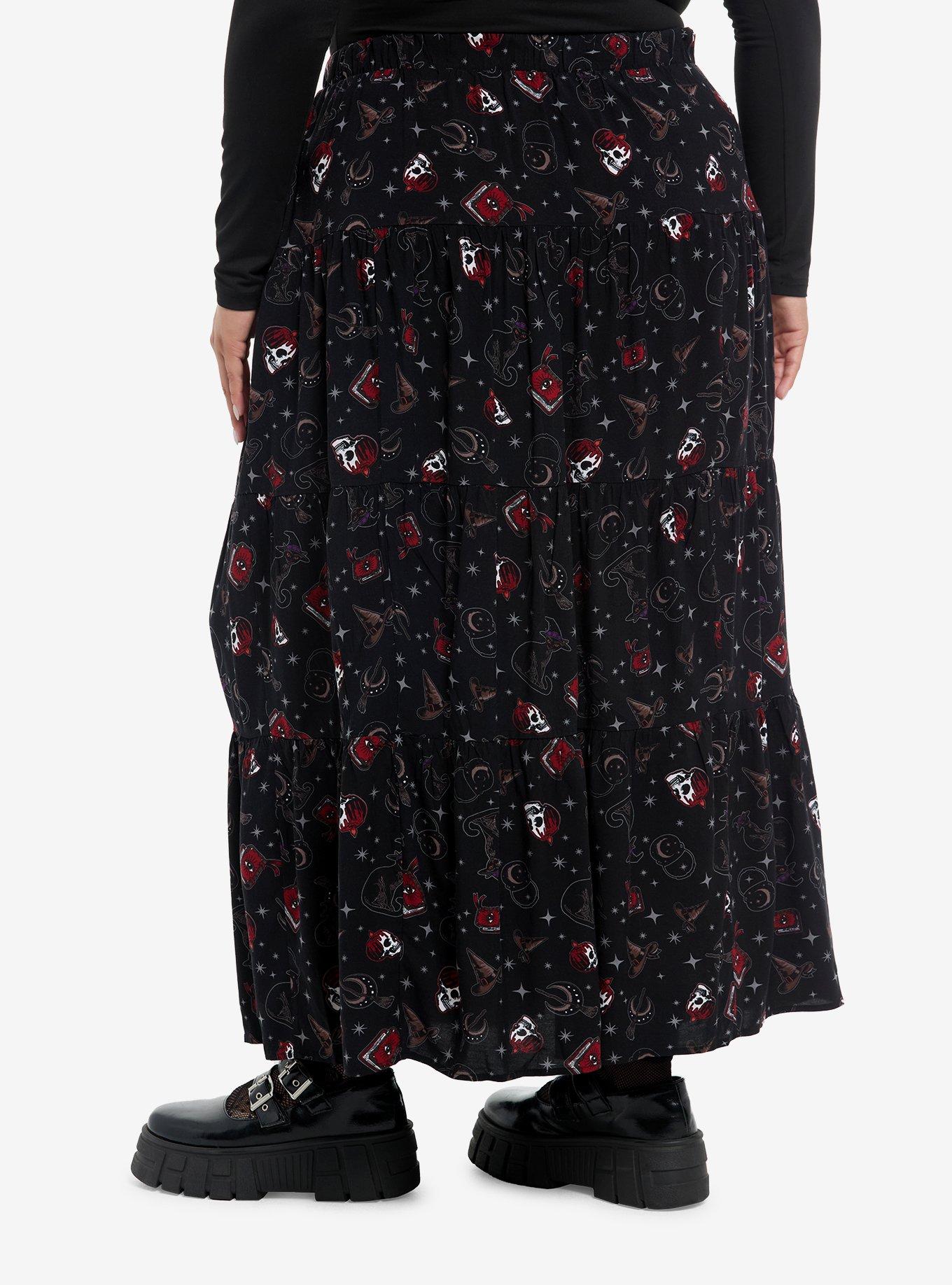 Cosmic Aura Witch Icons Tiered Midi Skirt Plus Size, , hi-res