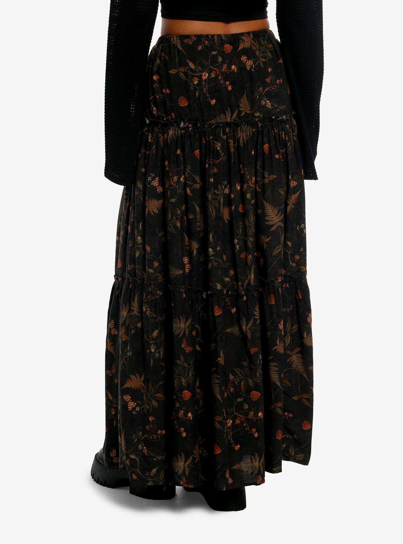 Thorn & Fable Dark Green Forest Tiered Maxi Skirt, , hi-res