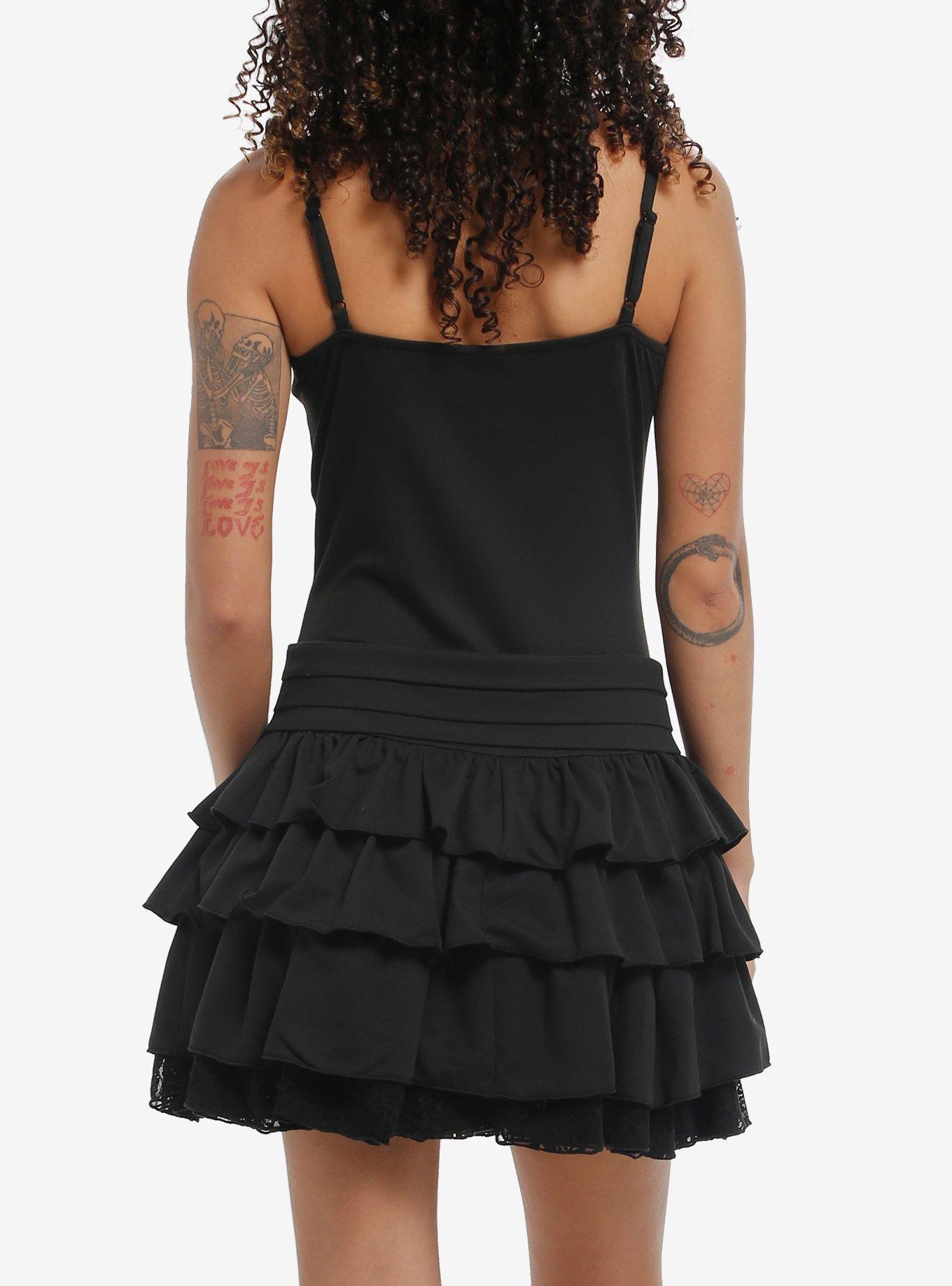 Black Ruffle Tiered Belted Cami Dress, , hi-res