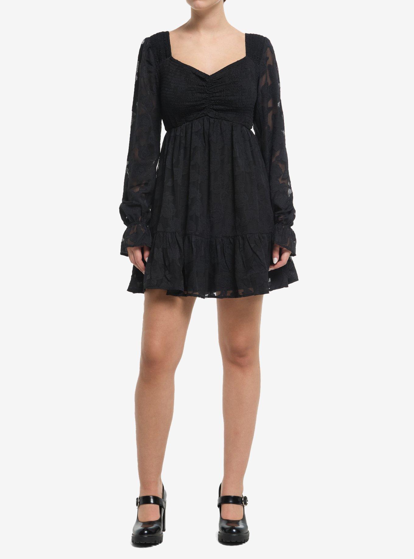 Cosmic Aura Floral Lace Peasant Sleeve Babydoll Dress, , hi-res