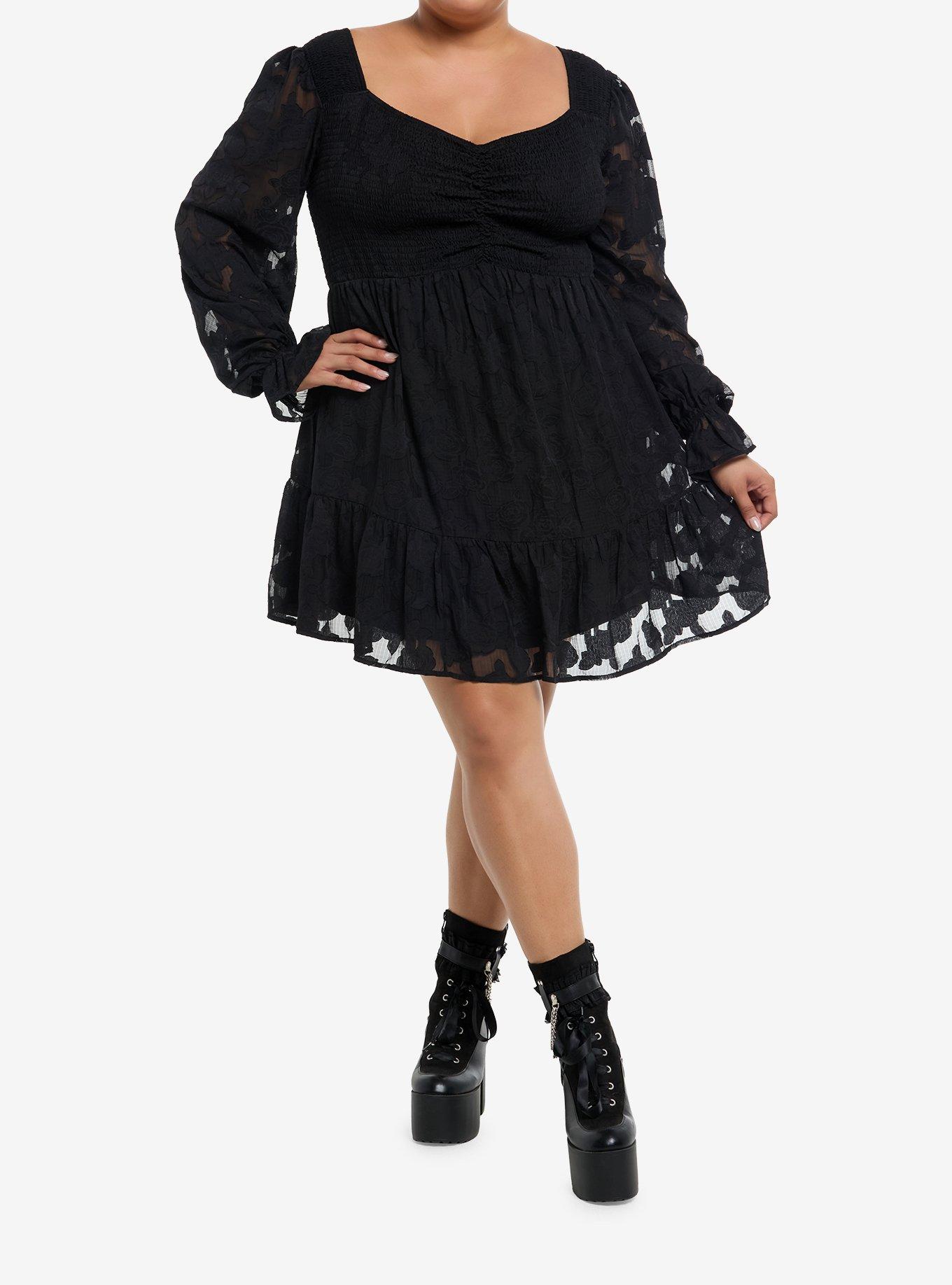 Cosmic Aura Floral Lace Peasant Sleeve Babydoll Dress Plus Size, , hi-res